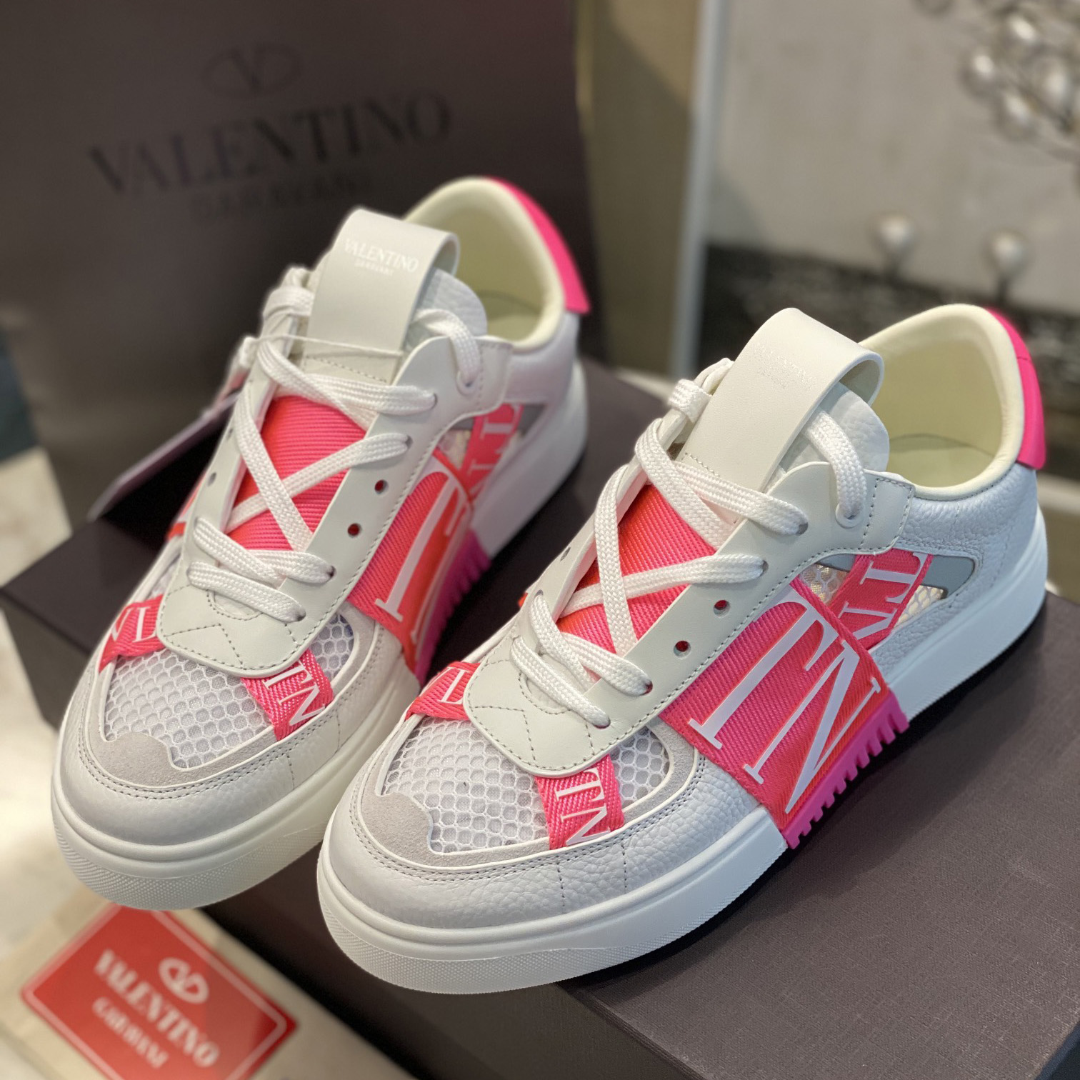 Valenti Low-Top Calfskin And Mesh VL7N Sneaker With Bands - FashionPlug