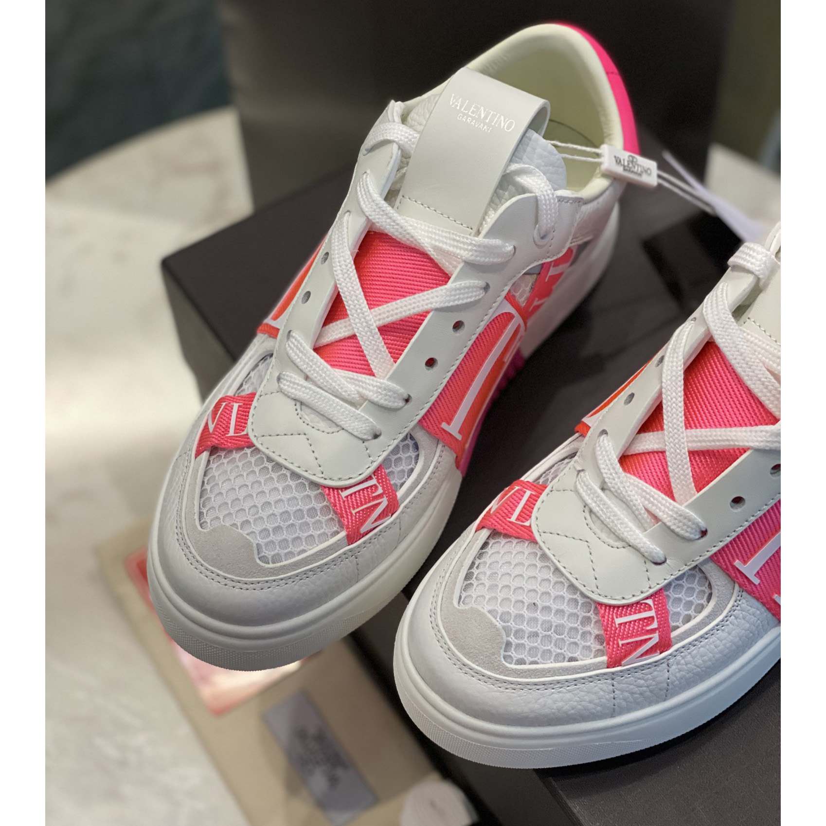 Valenti Low-Top Calfskin And Mesh VL7N Sneaker With Bands - FashionPlug