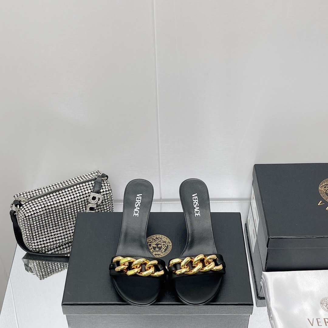 Versace Chain Mid-Heel Sandals— Heel height：70mm - FashionPlug