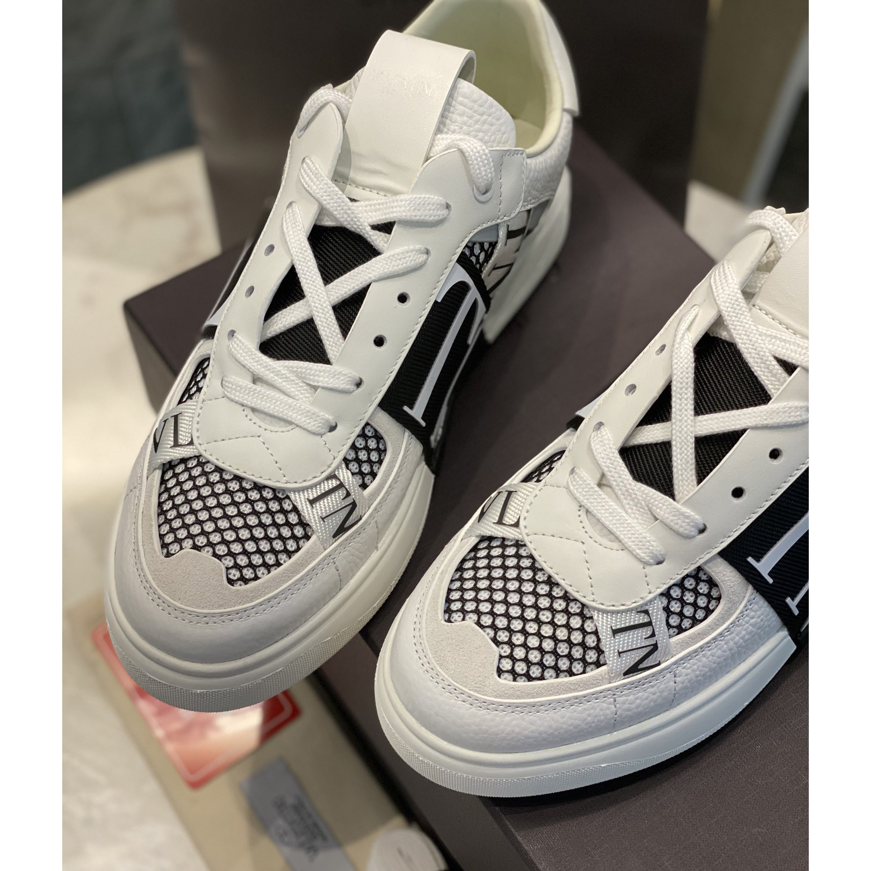 Valenti VL7N Low-Top Sneakers In Calfskin And Mesh Fabric With Bands - FashionPlug