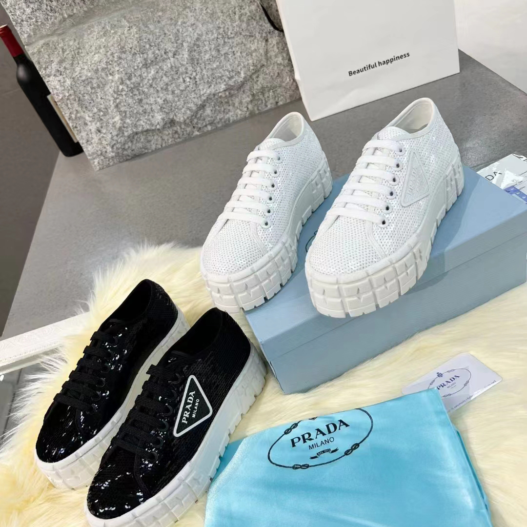 Prada Double Wheel Sequin sneakers - FashionPlug