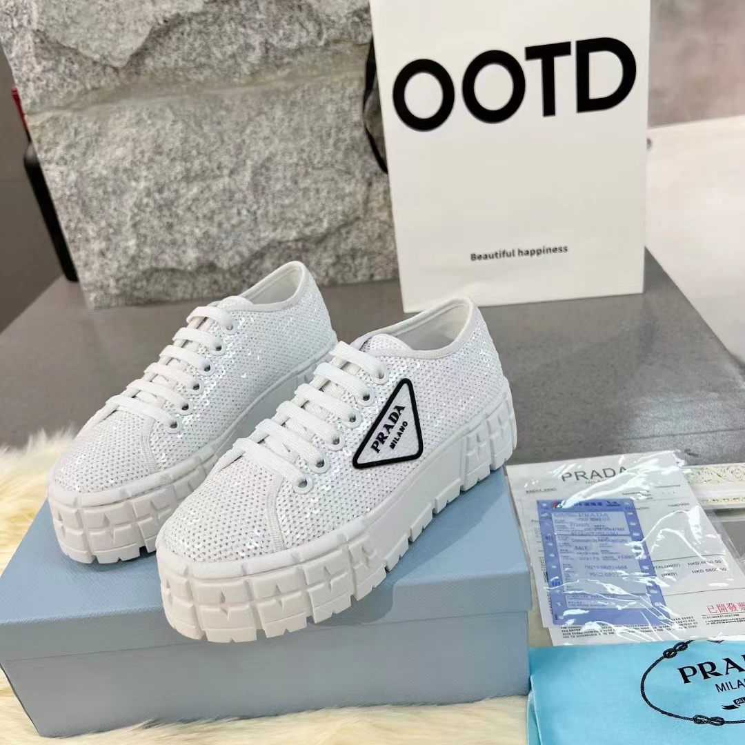 Prada Double Wheel Sequin sneakers - FashionPlug