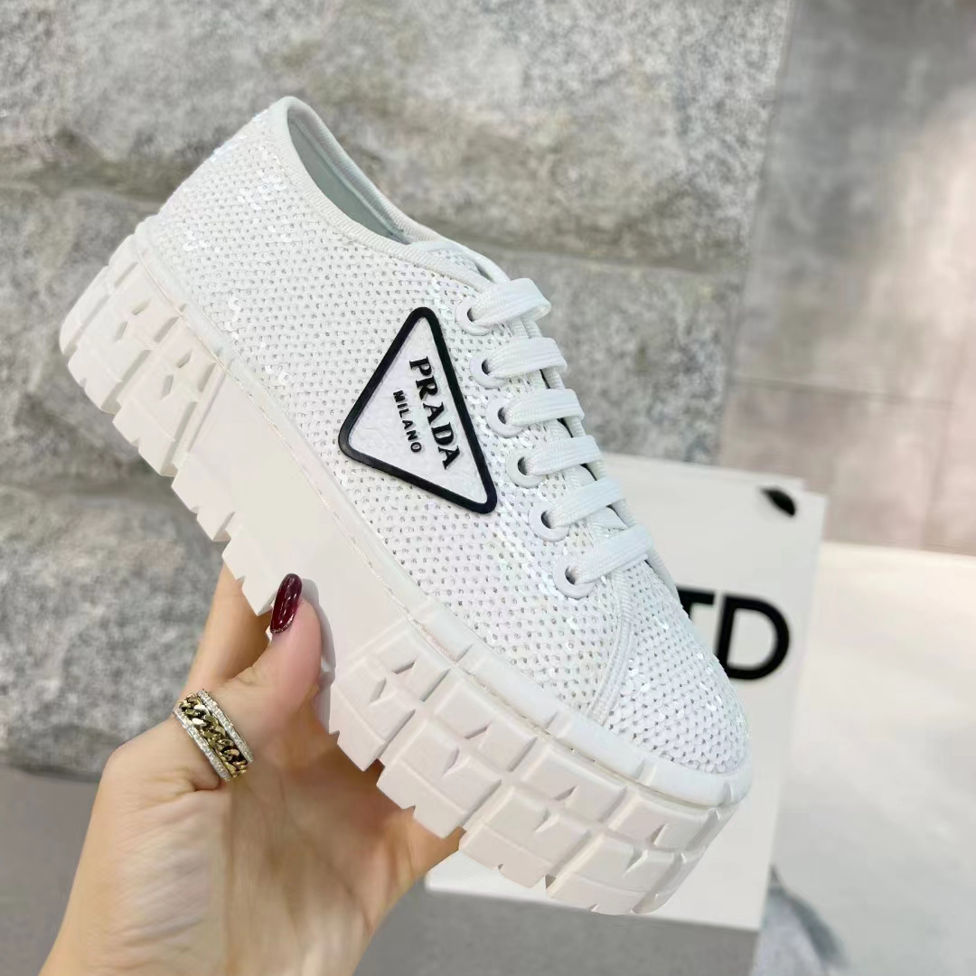Prada Double Wheel Sequin sneakers - FashionPlug