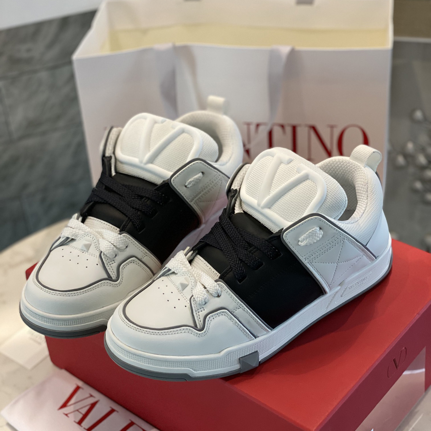 Valenti  Open Skate Calfskin And Fabric Sneaker In White/Black - FashionPlug