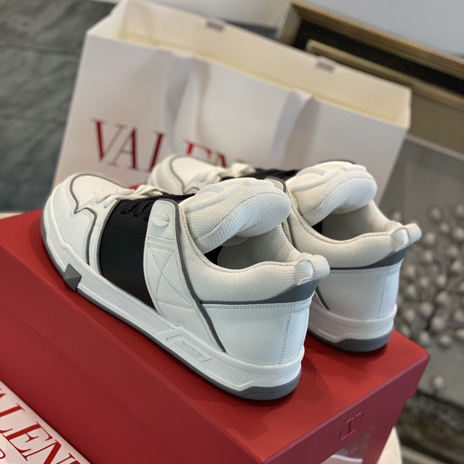 Valenti  Open Skate Calfskin And Fabric Sneaker In White/Black - FashionPlug