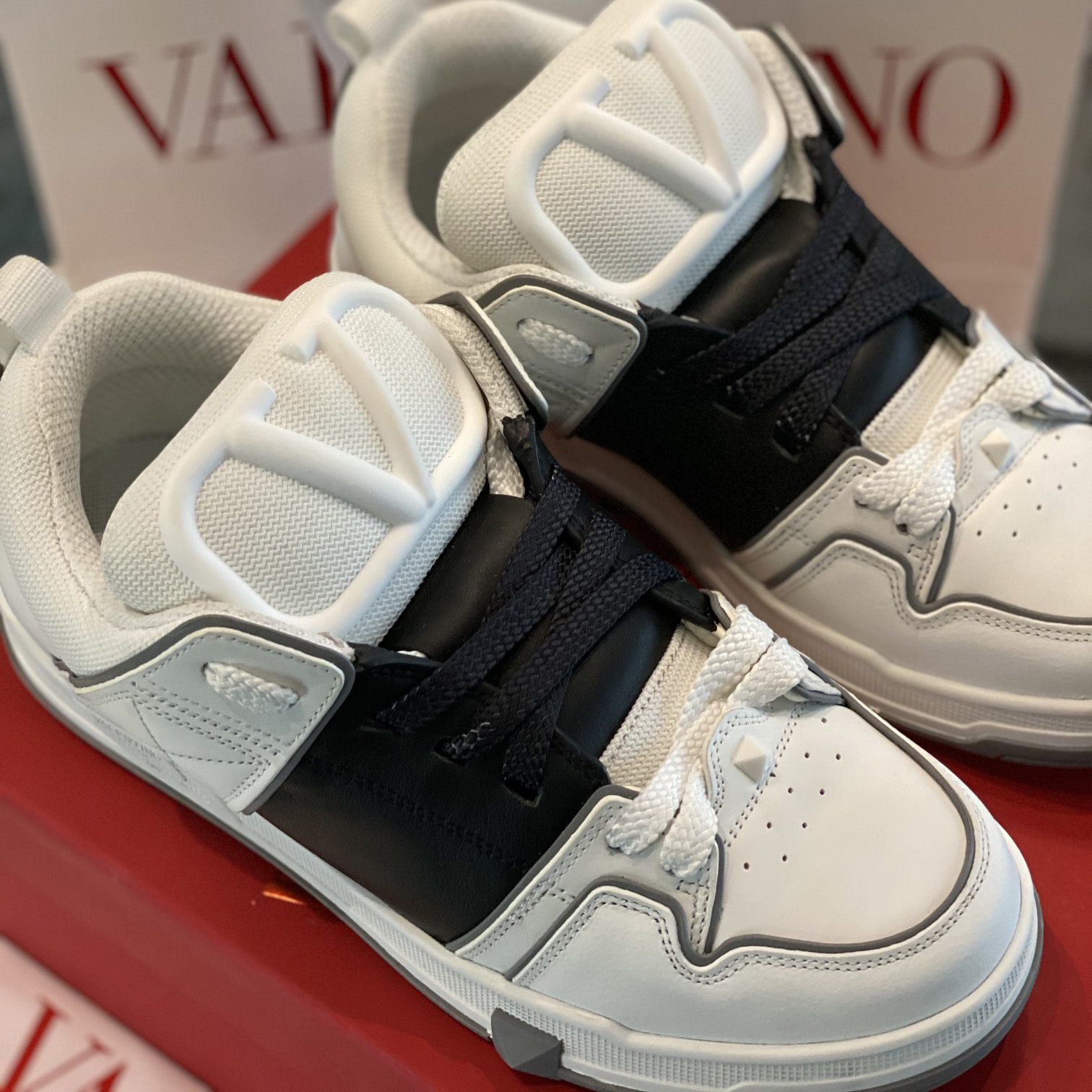 Valenti  Open Skate Calfskin And Fabric Sneaker In White/Black - FashionPlug