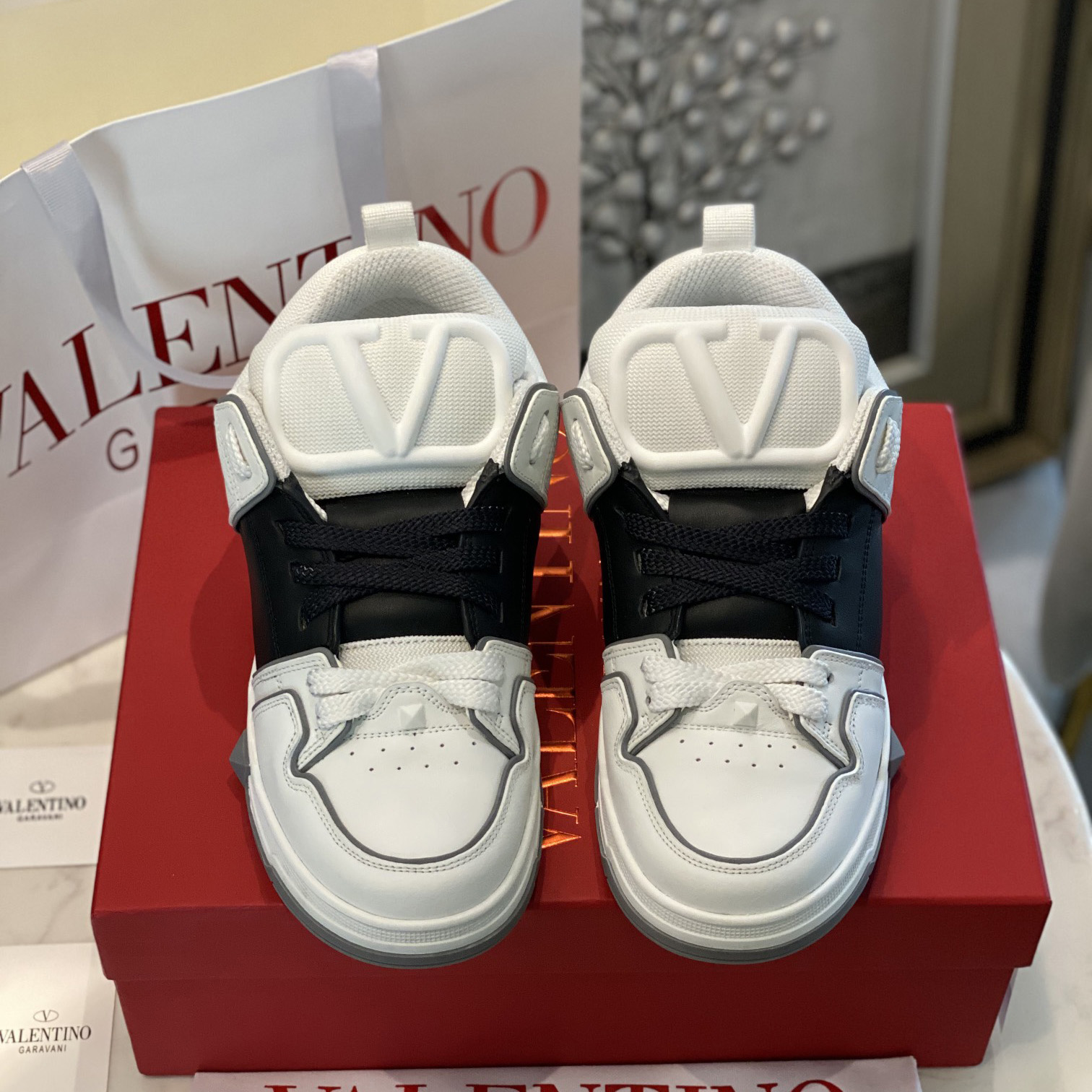 Valenti  Open Skate Calfskin And Fabric Sneaker In White/Black - FashionPlug