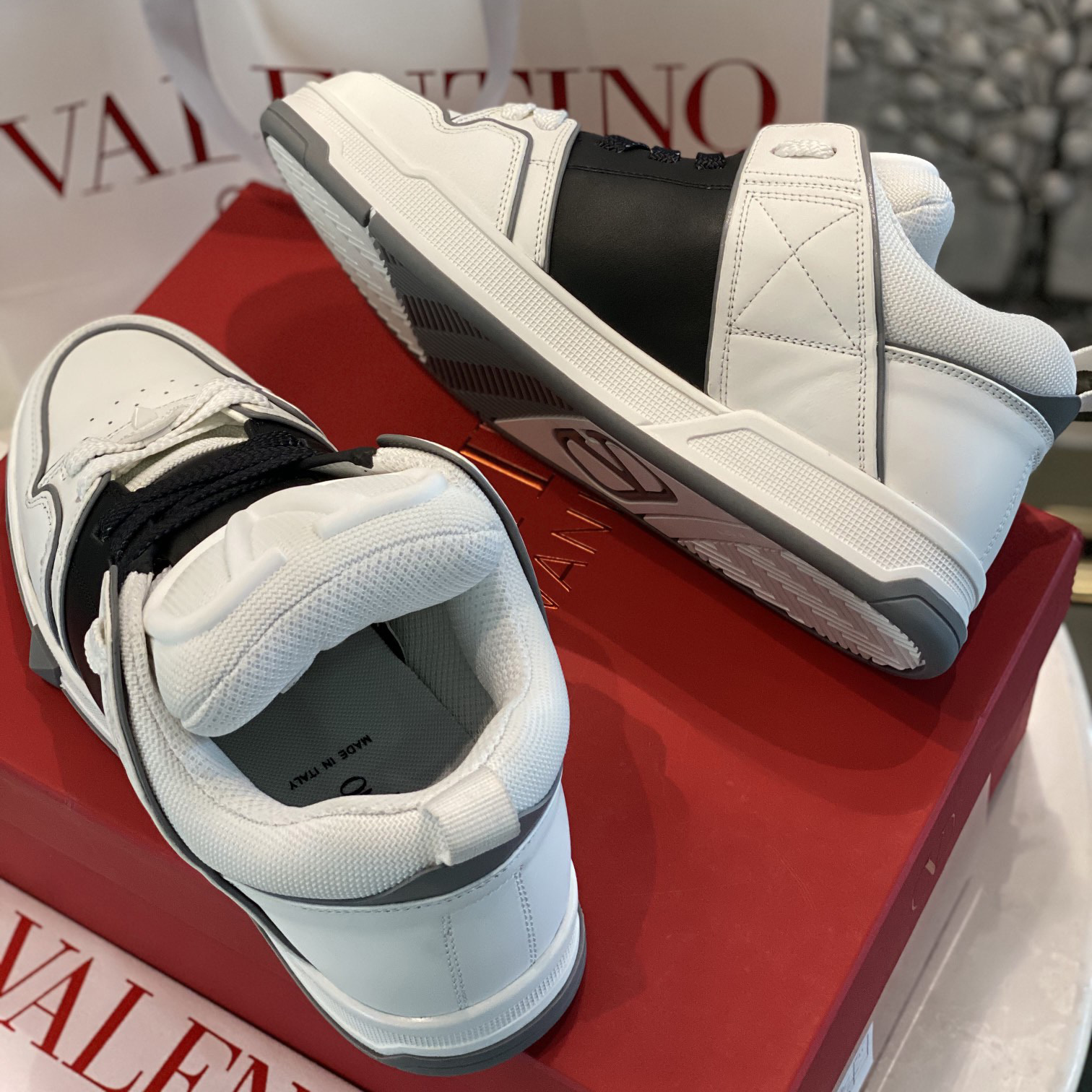 Valenti  Open Skate Calfskin And Fabric Sneaker In White/Black - FashionPlug