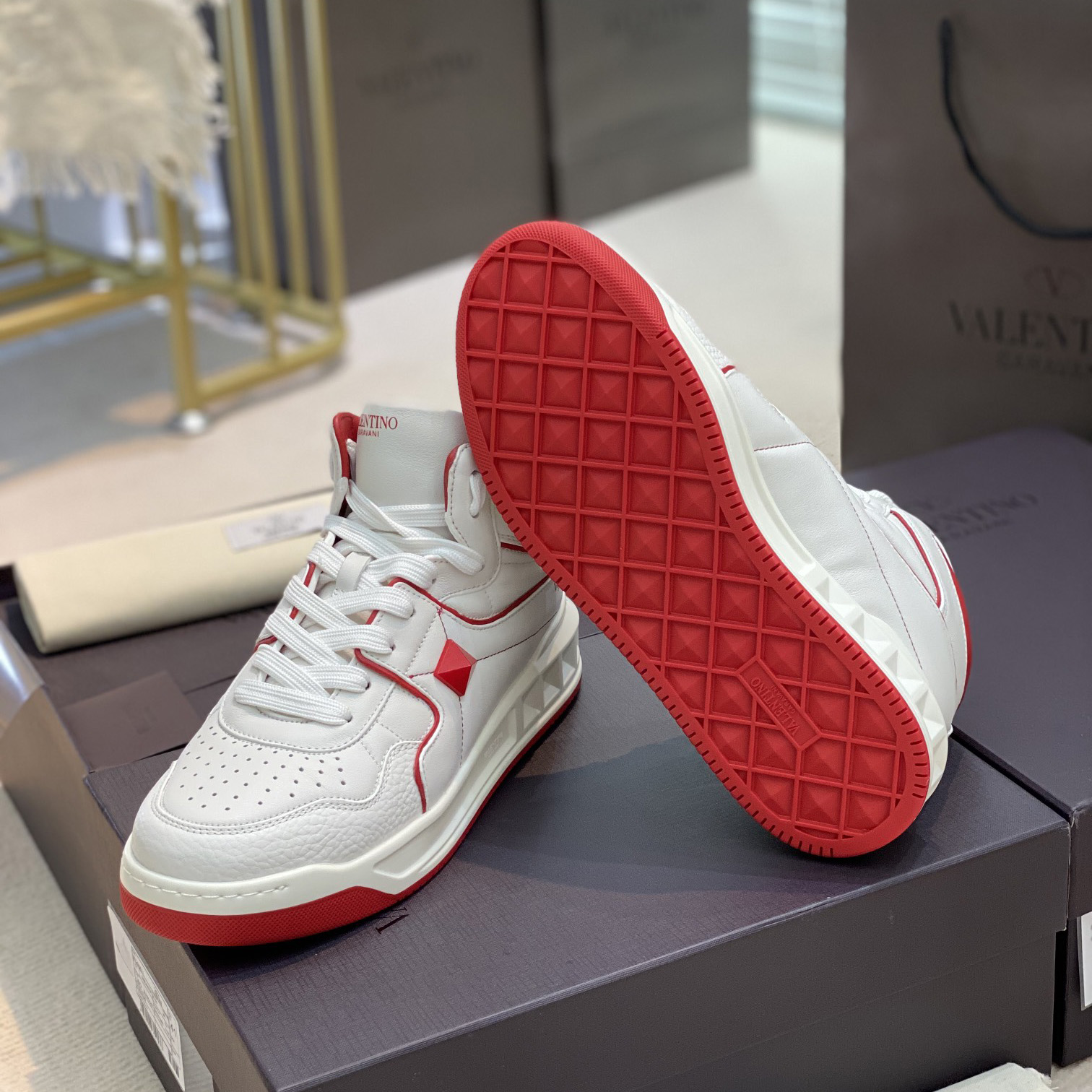 Valenti One Stud Mid-Top Nappa Sneaker - FashionPlug