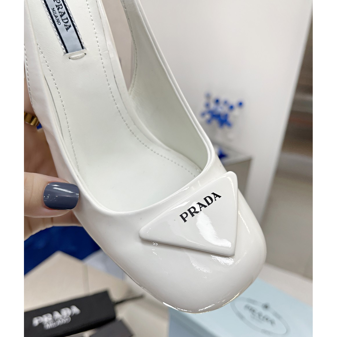 Prada Patent Leather Sling-Back Pumps - FashionPlug