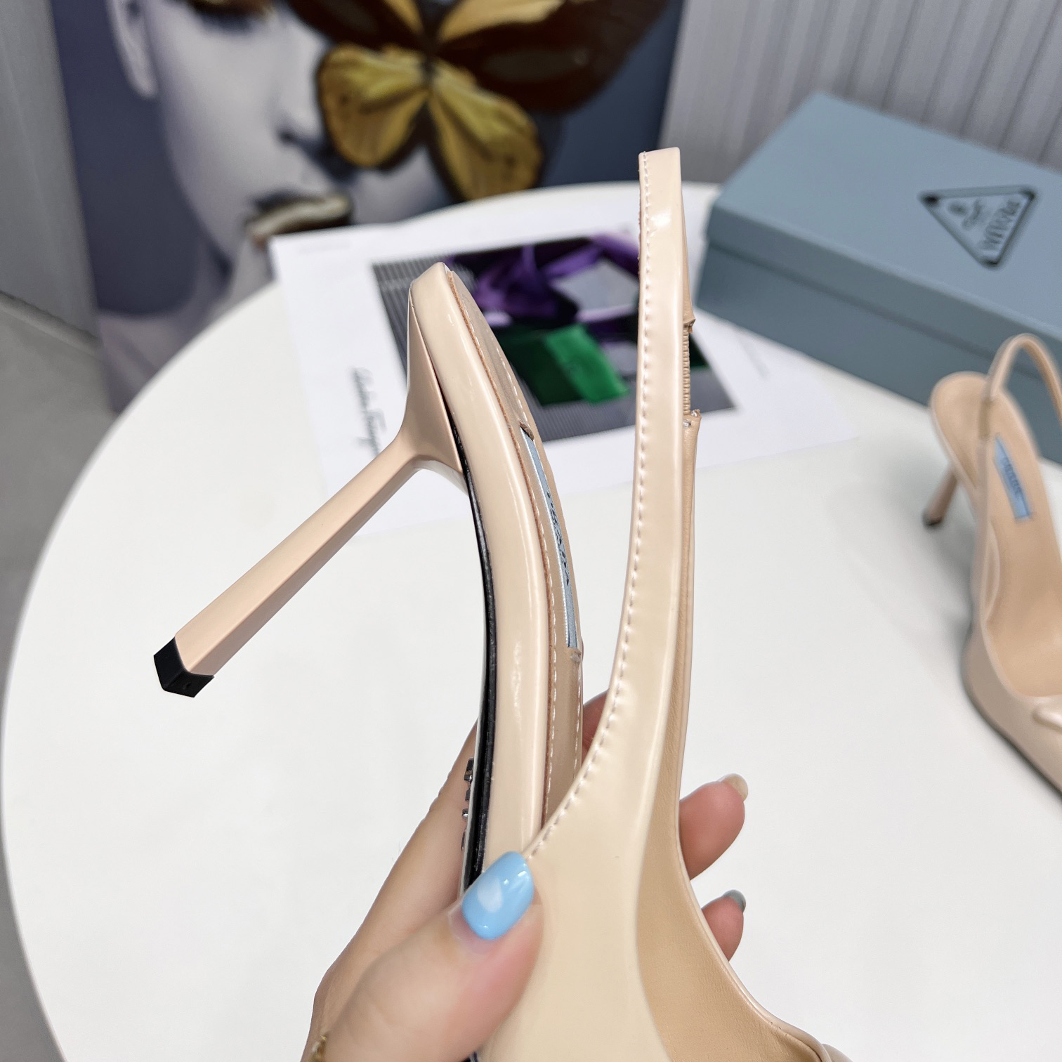 Prada Brushed Leather Slingback Pumps  - FashionPlug