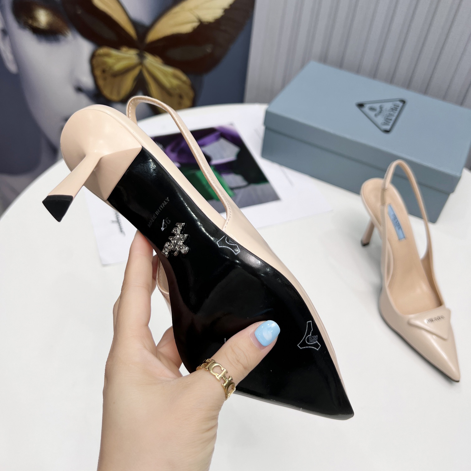 Prada Brushed Leather Slingback Pumps  - FashionPlug