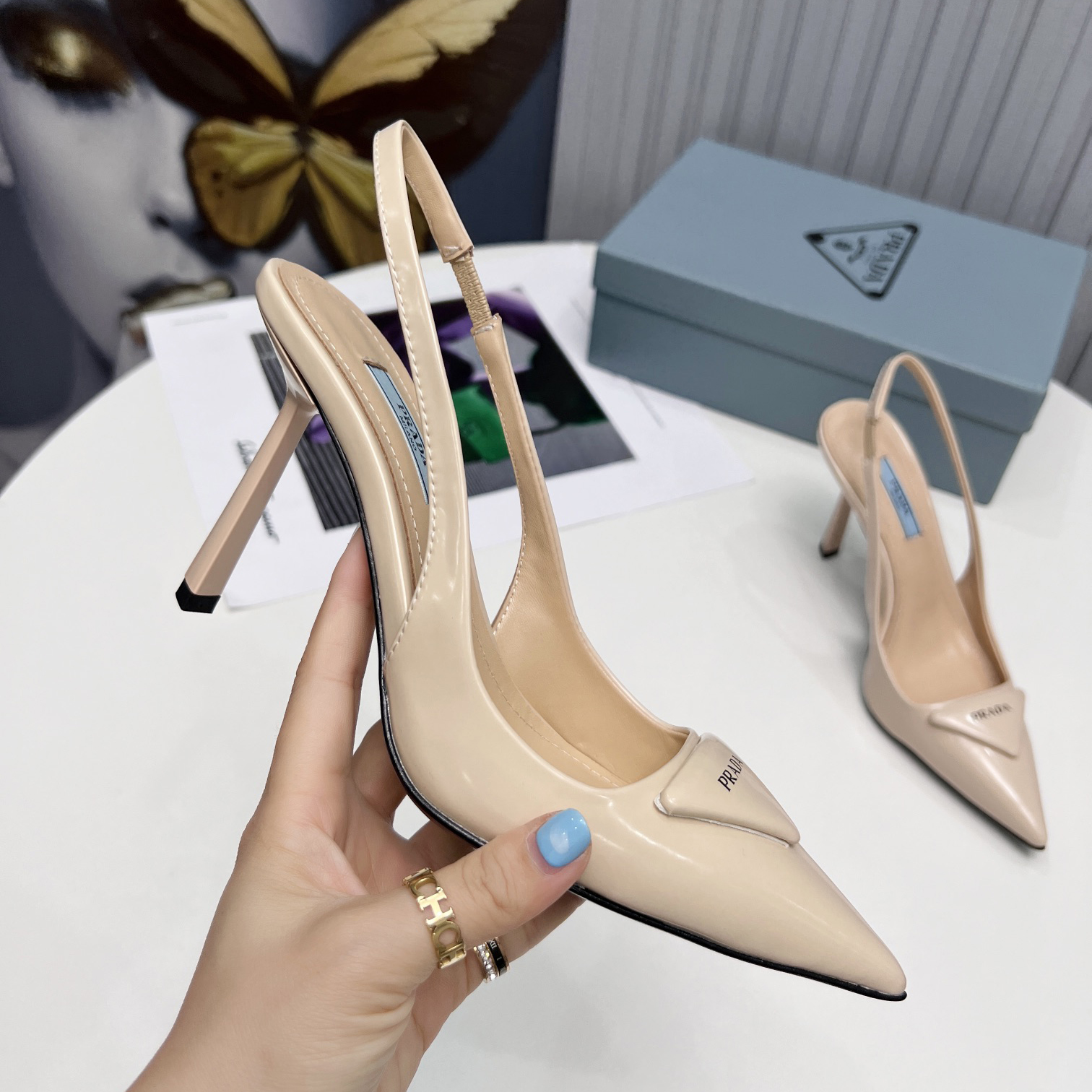 Prada Brushed Leather Slingback Pumps  - FashionPlug
