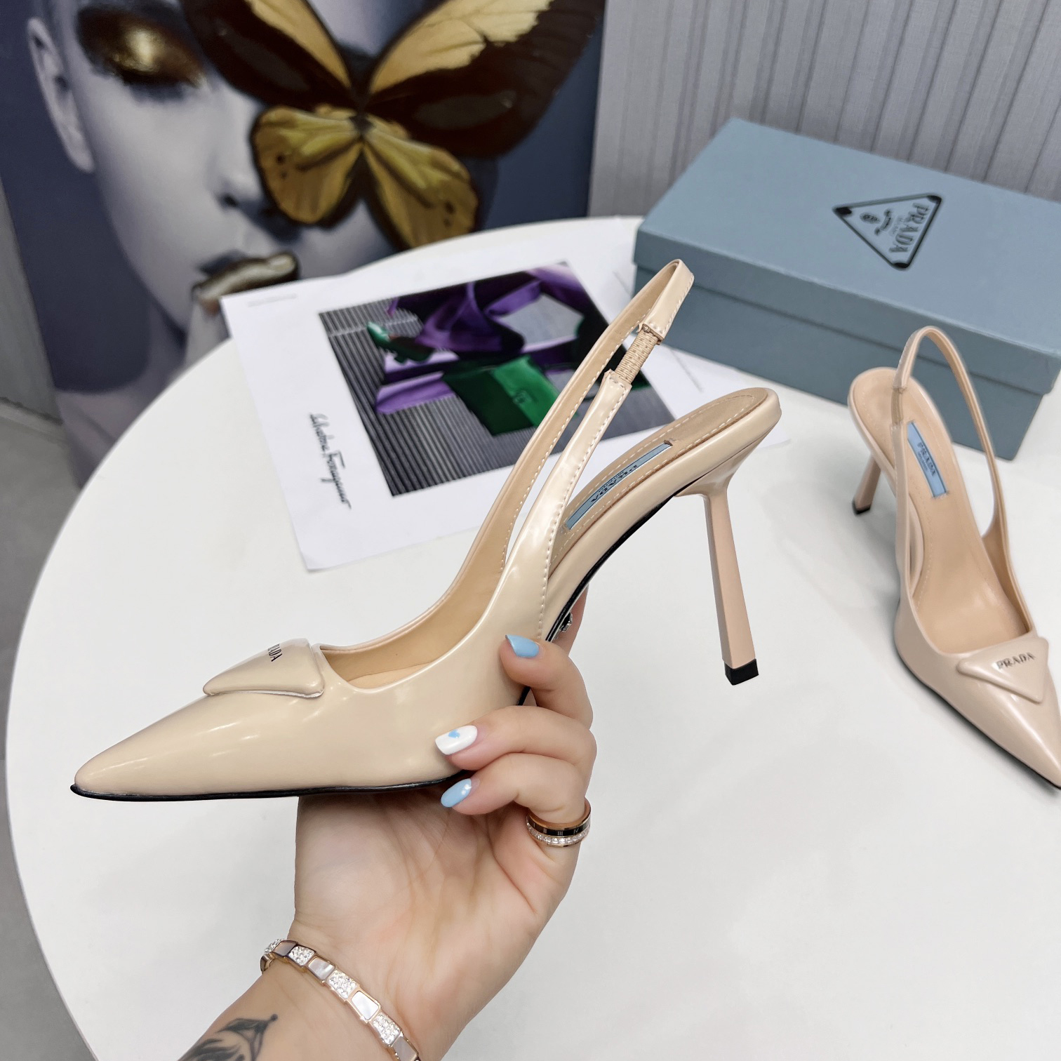 Prada Brushed Leather Slingback Pumps  - FashionPlug
