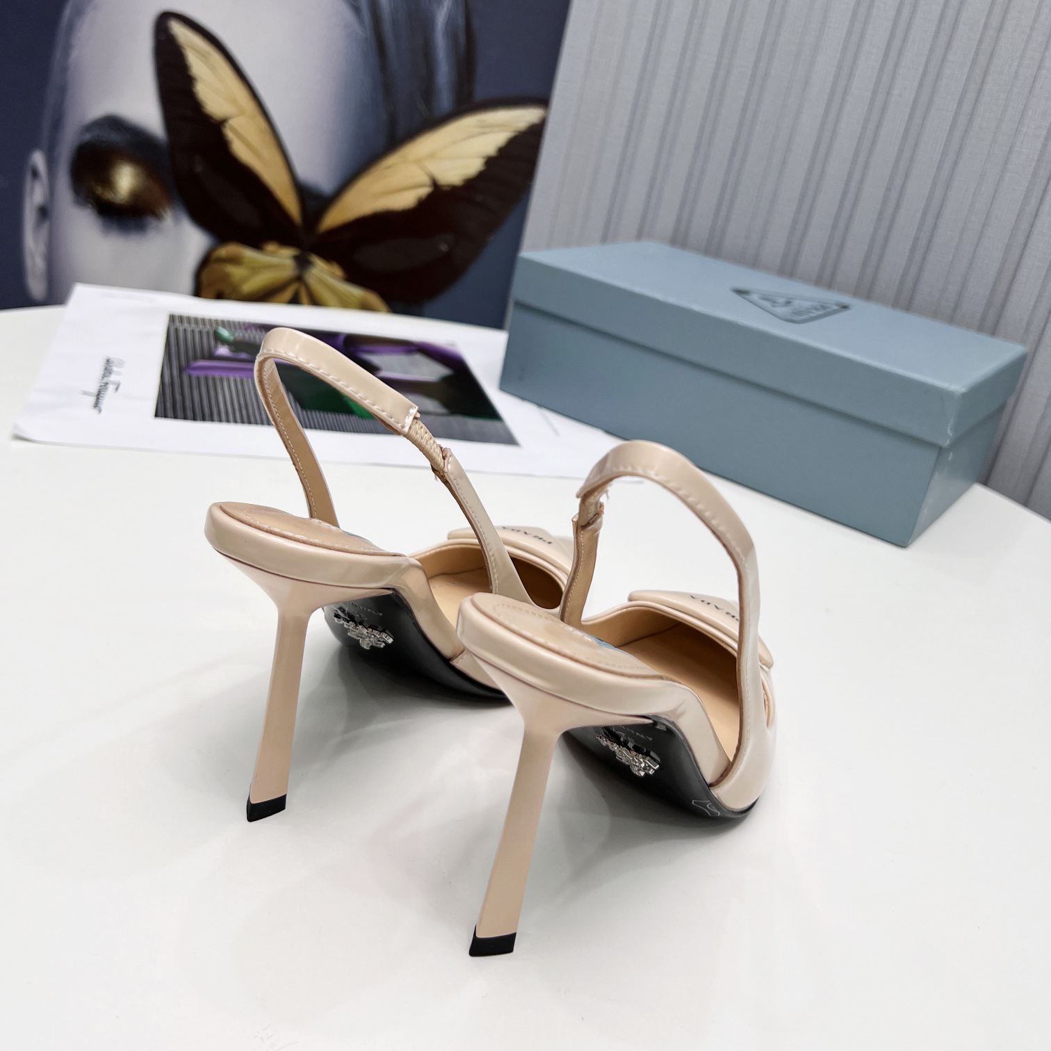 Prada Brushed Leather Slingback Pumps  - FashionPlug