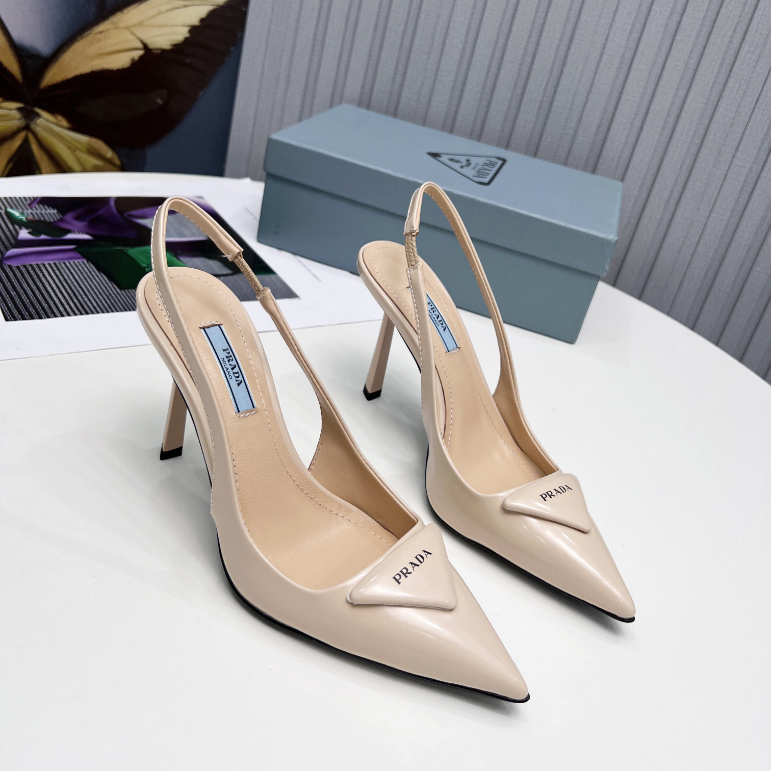 Prada Brushed Leather Slingback Pumps  - FashionPlug