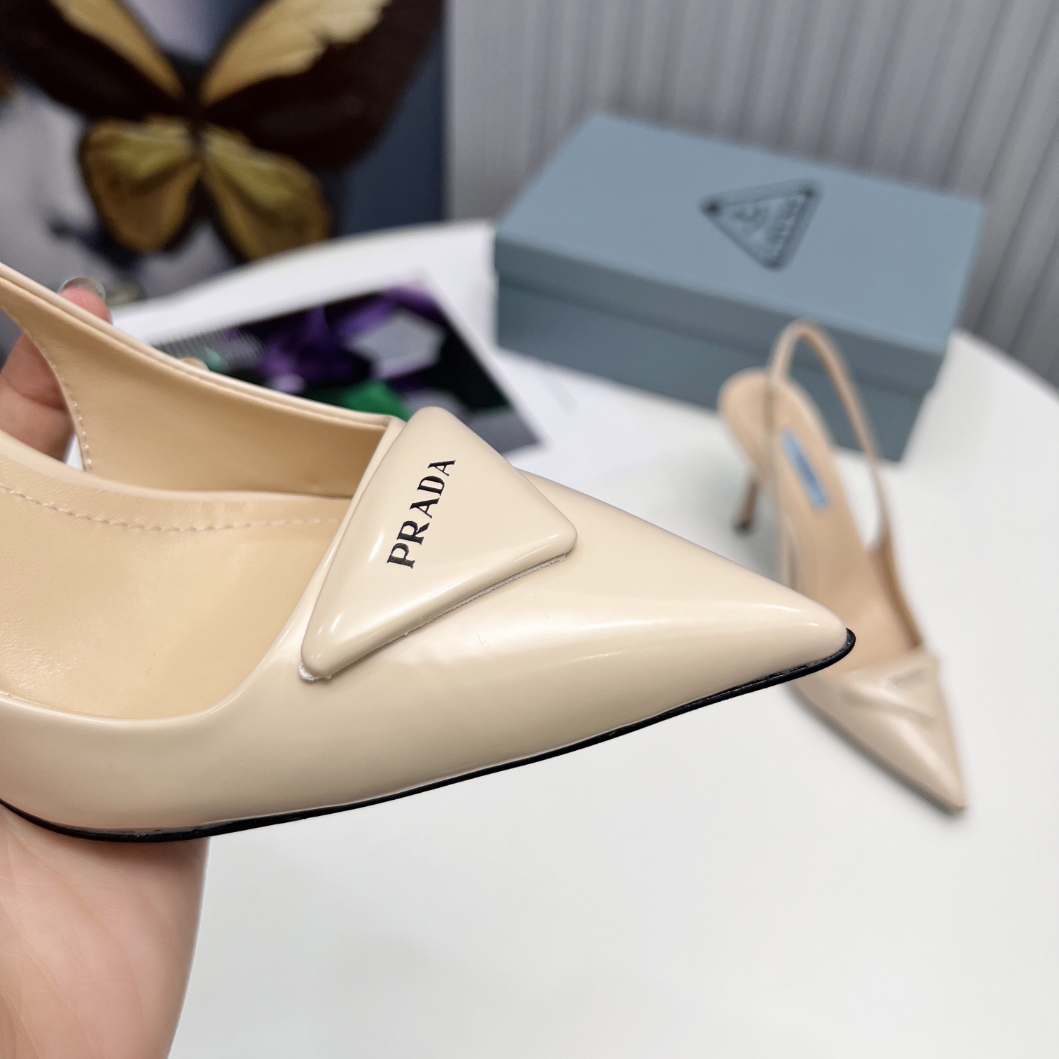 Prada Brushed Leather Slingback Pumps  - FashionPlug