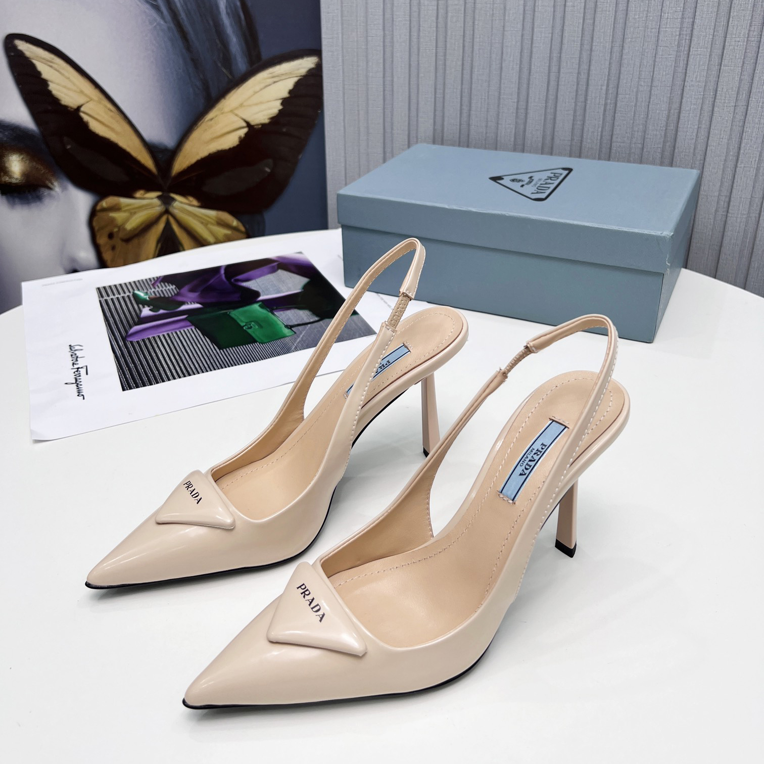 Prada Brushed Leather Slingback Pumps  - FashionPlug