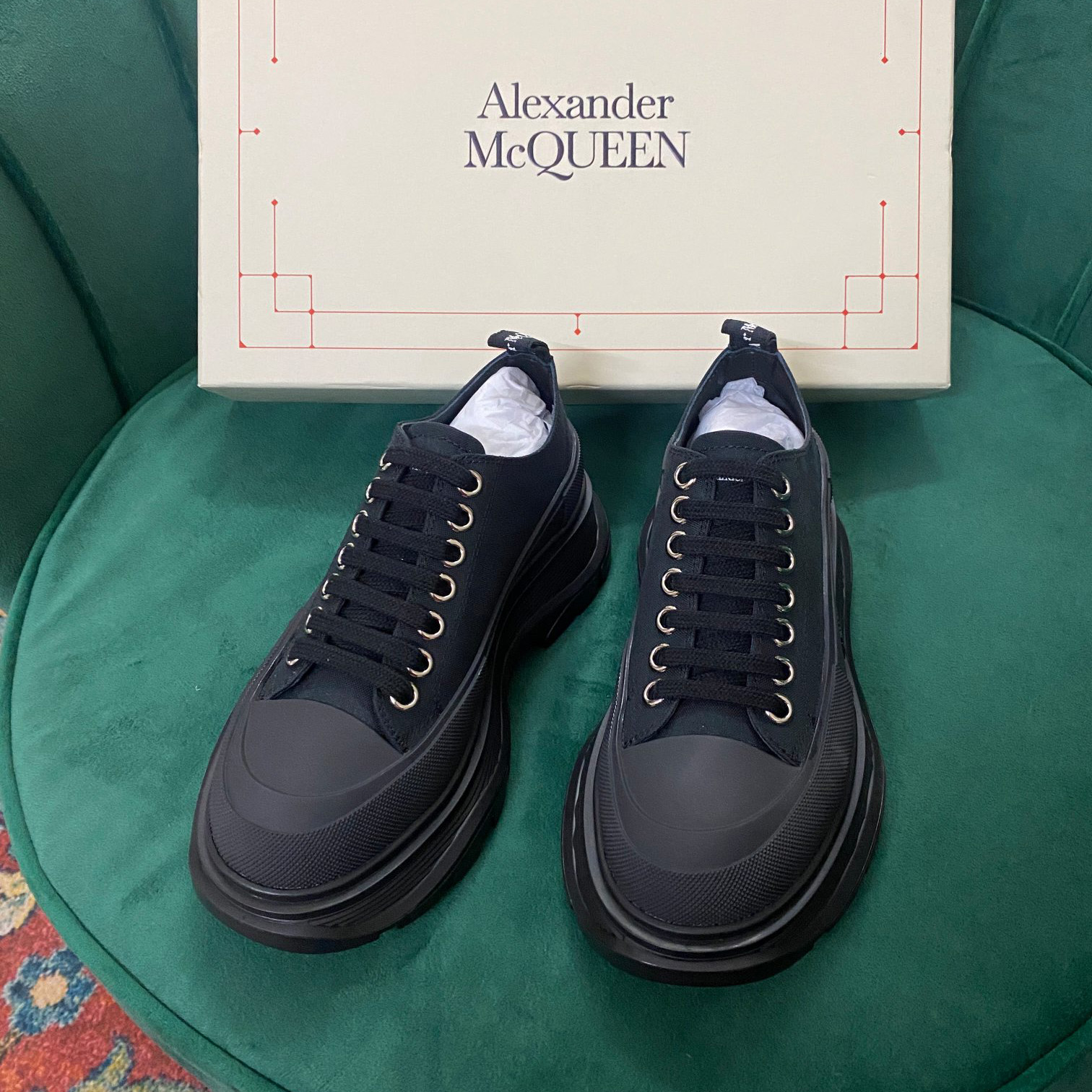 Alexander Mqueen Women's Tread Slick Lace Up In Black - FashionPlug
