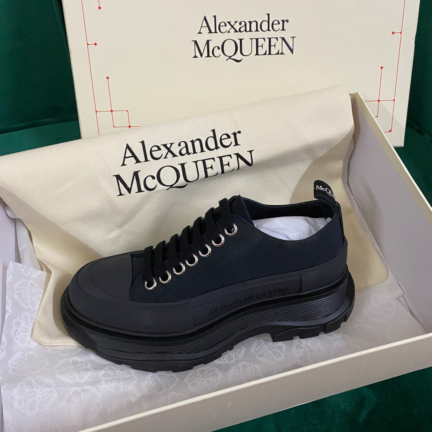 Alexander Mqueen Women's Tread Slick Lace Up In Black - FashionPlug