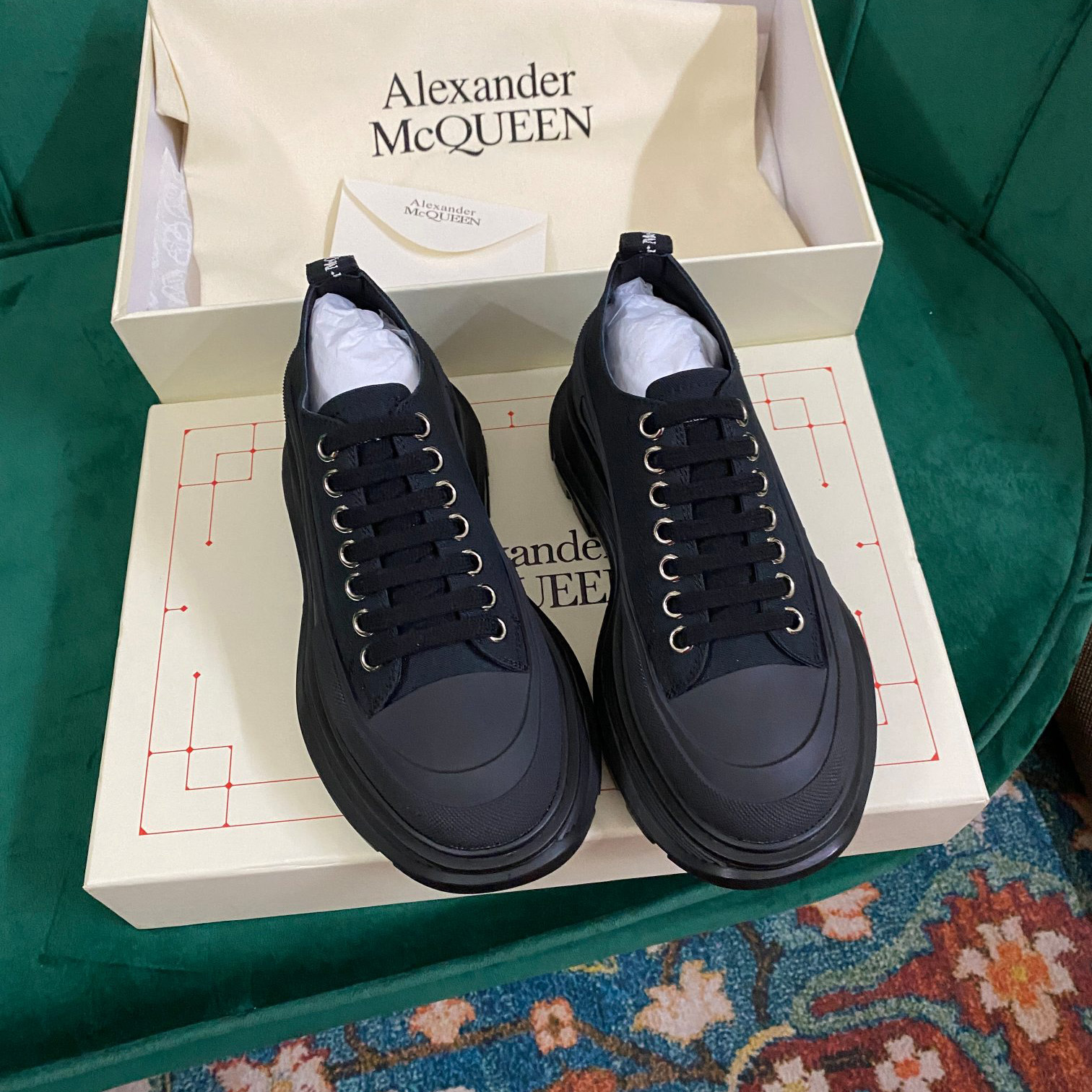 Alexander Mqueen Women's Tread Slick Lace Up In Black - FashionPlug