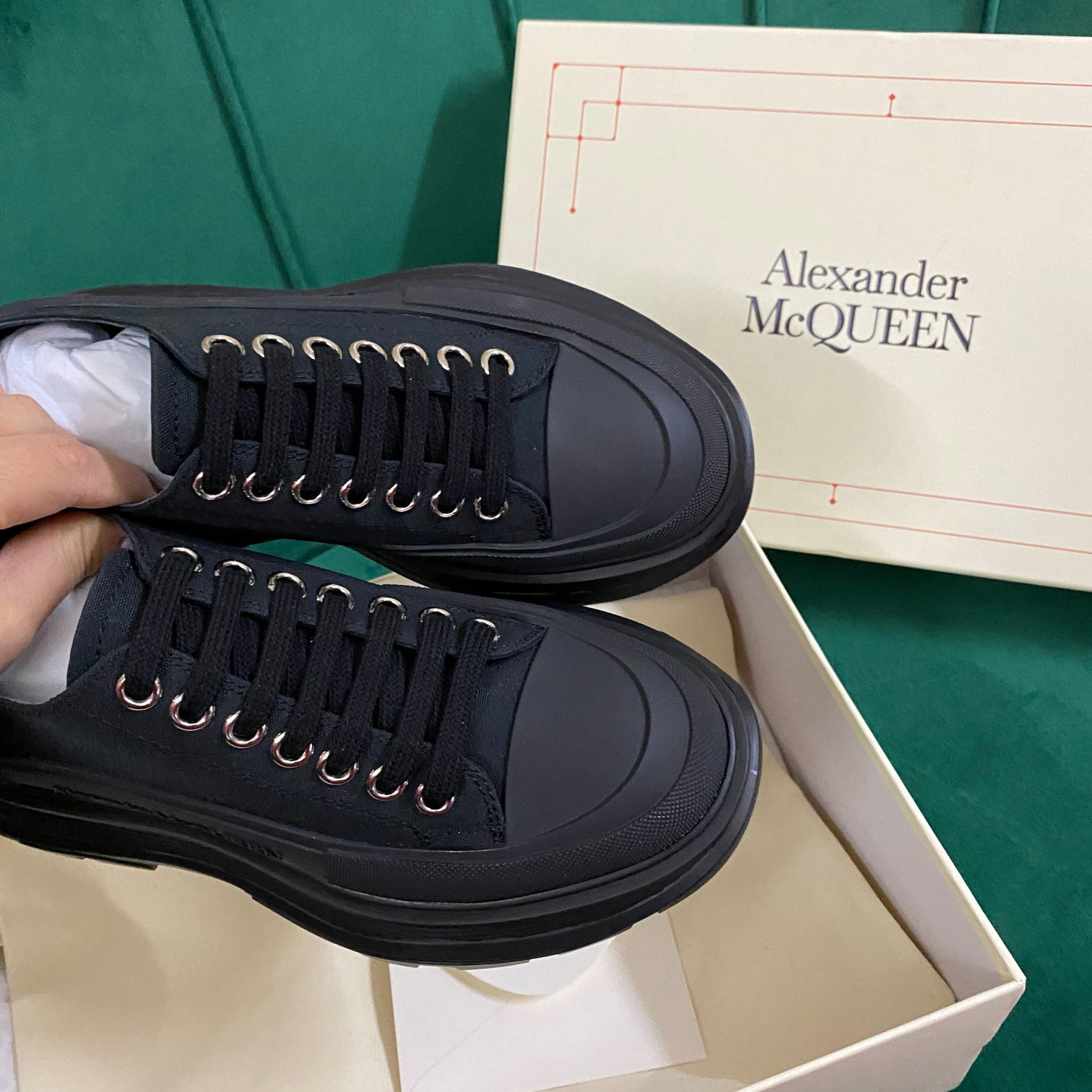 Alexander Mqueen Women's Tread Slick Lace Up In Black - FashionPlug