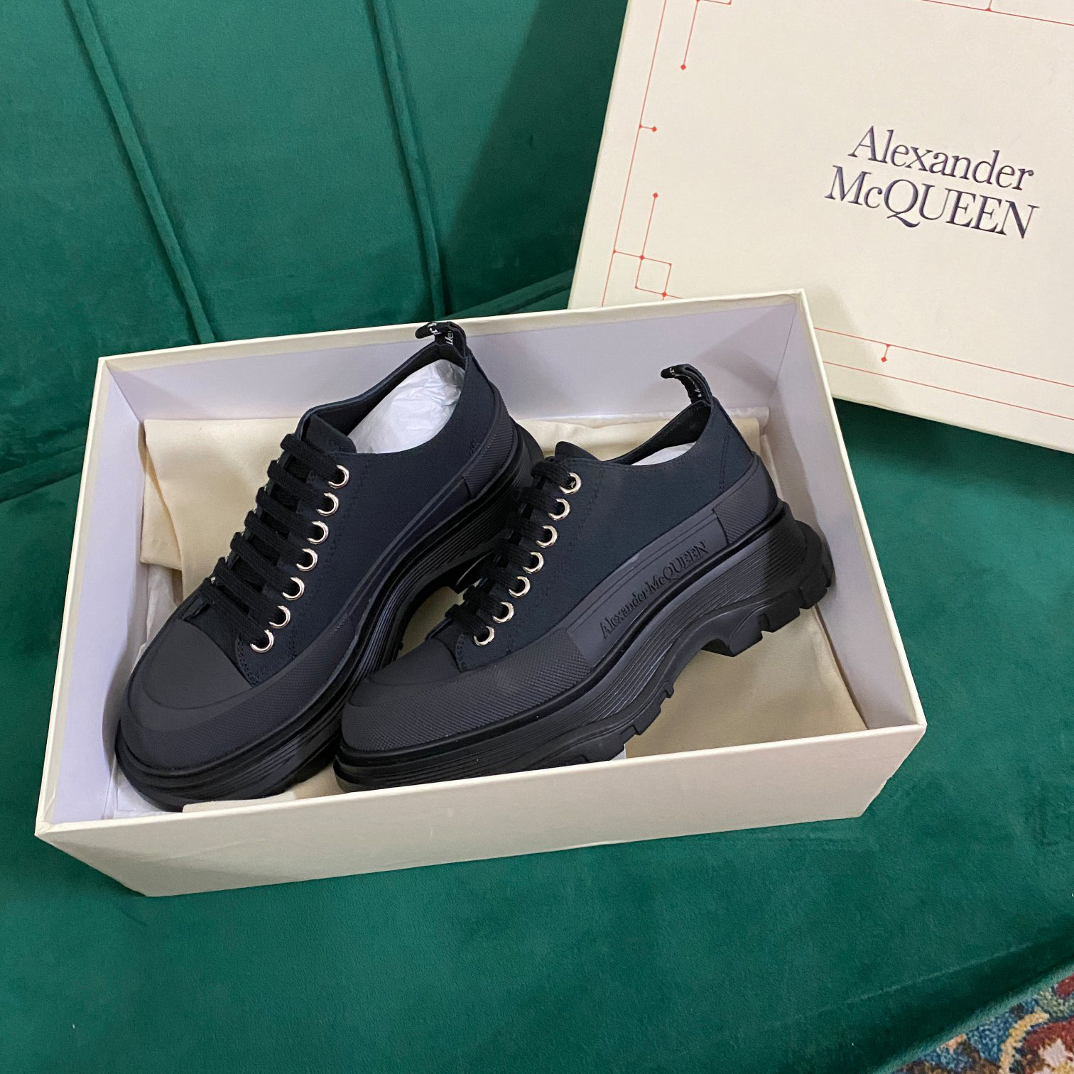 Alexander Mqueen Women's Tread Slick Lace Up In Black - FashionPlug