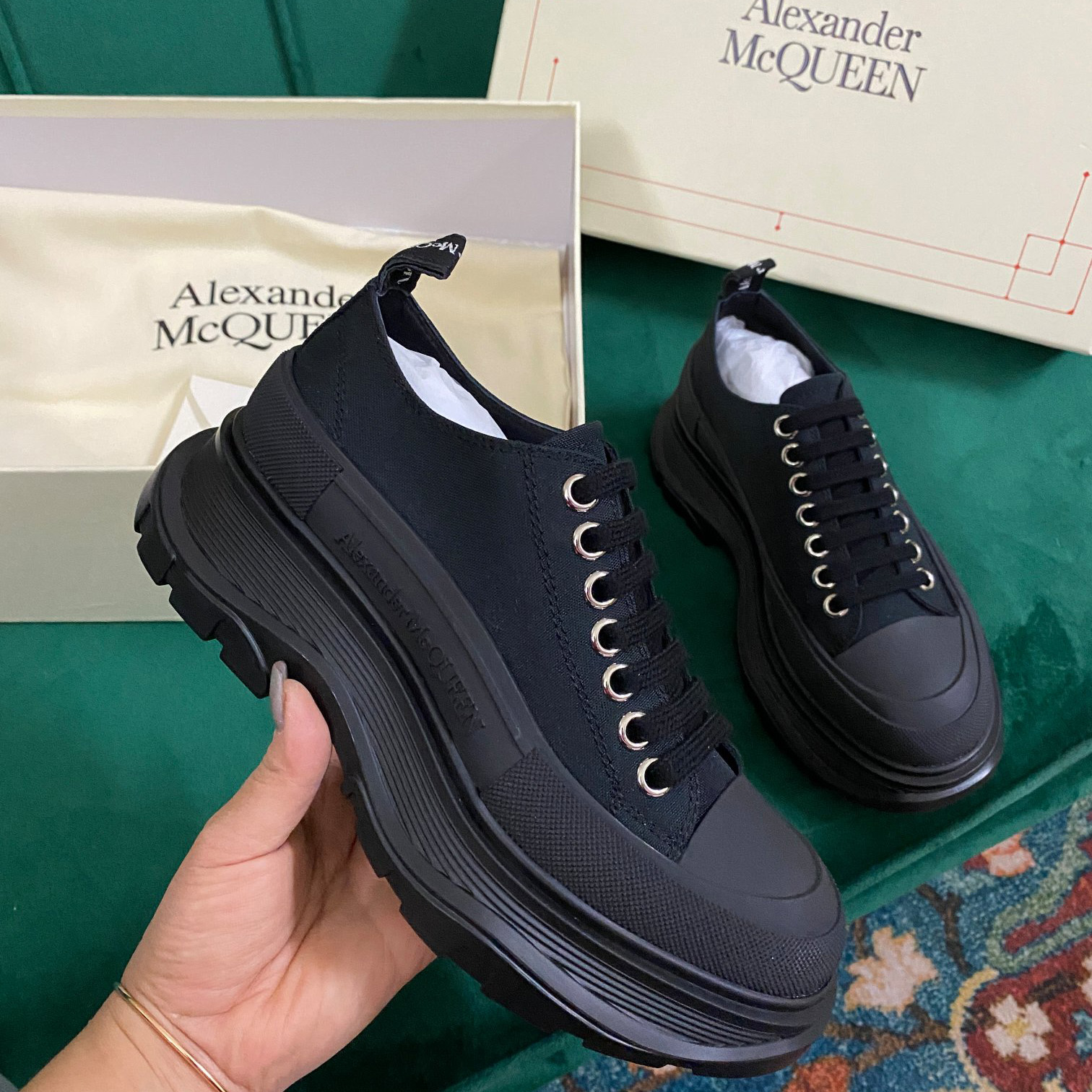 Alexander Mqueen Women's Tread Slick Lace Up In Black - FashionPlug