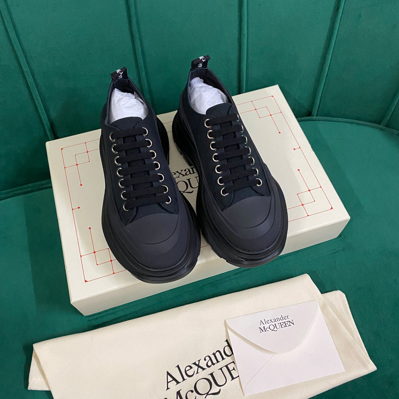 Alexander Mqueen Women's Tread Slick Lace Up In Black - FashionPlug