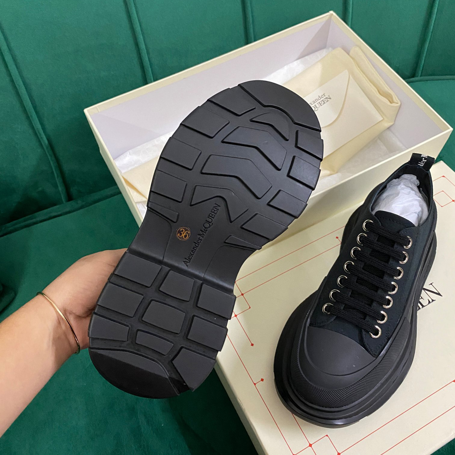 Alexander Mqueen Women's Tread Slick Lace Up In Black - FashionPlug