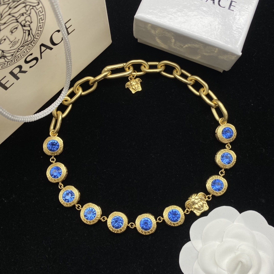 Versace  La Medusa Rhinestone Necklace - FashionPlug