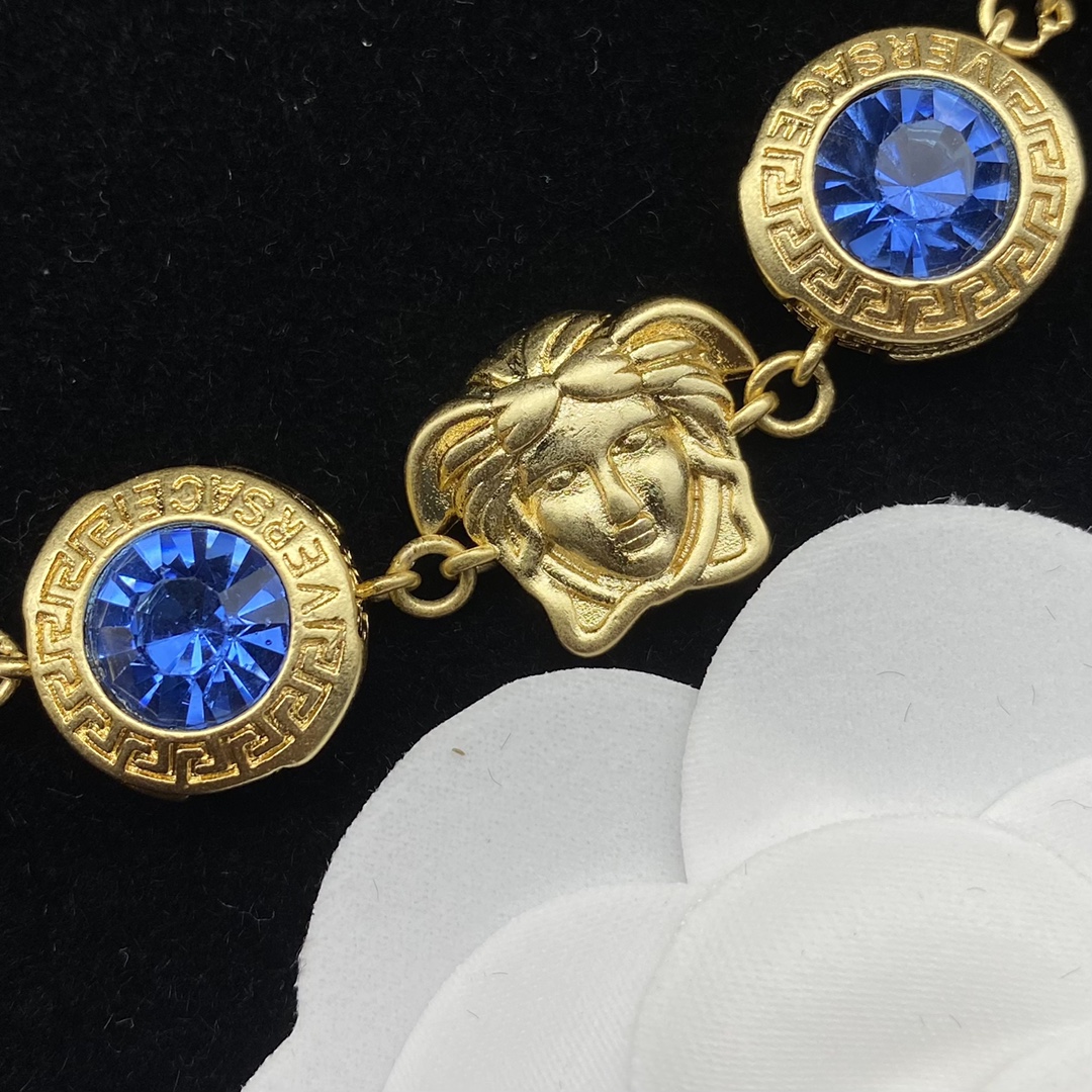 Versace  La Medusa Rhinestone Necklace - FashionPlug