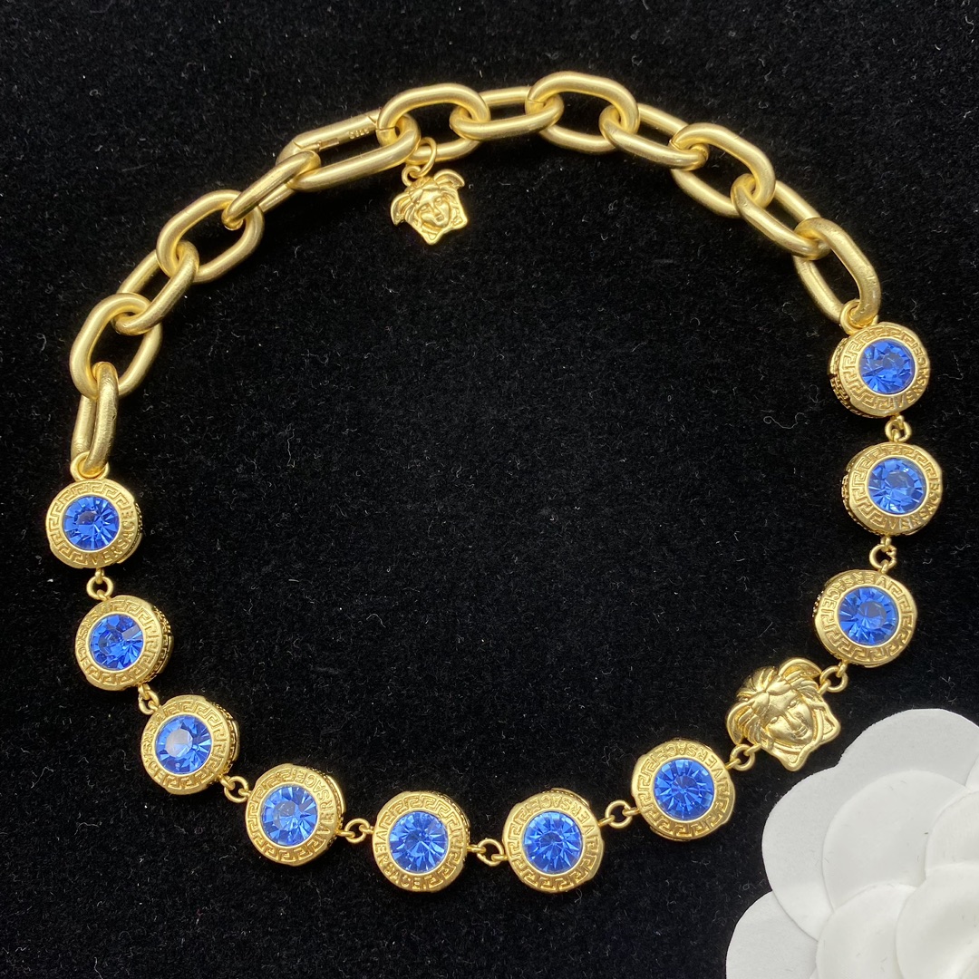 Versace  La Medusa Rhinestone Necklace - FashionPlug