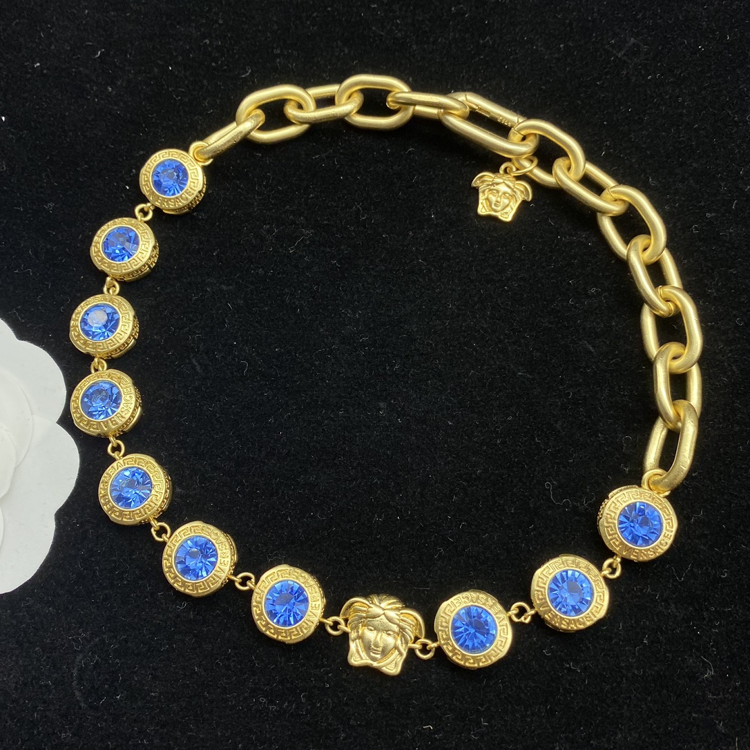 Versace  La Medusa Rhinestone Necklace - FashionPlug
