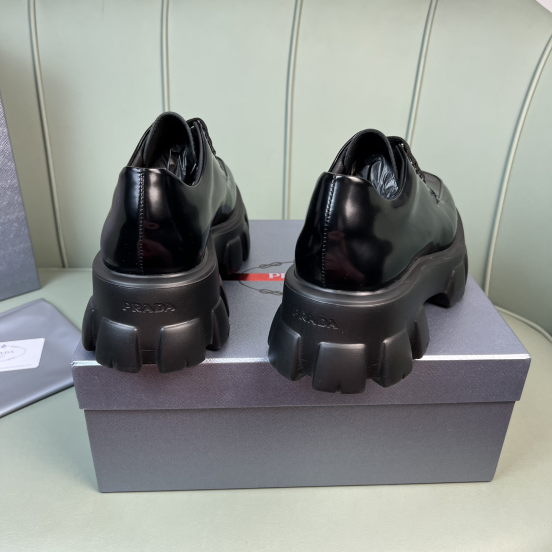 Prada Monolith Brushed Leather Lace-Up Shoes - FashionPlug