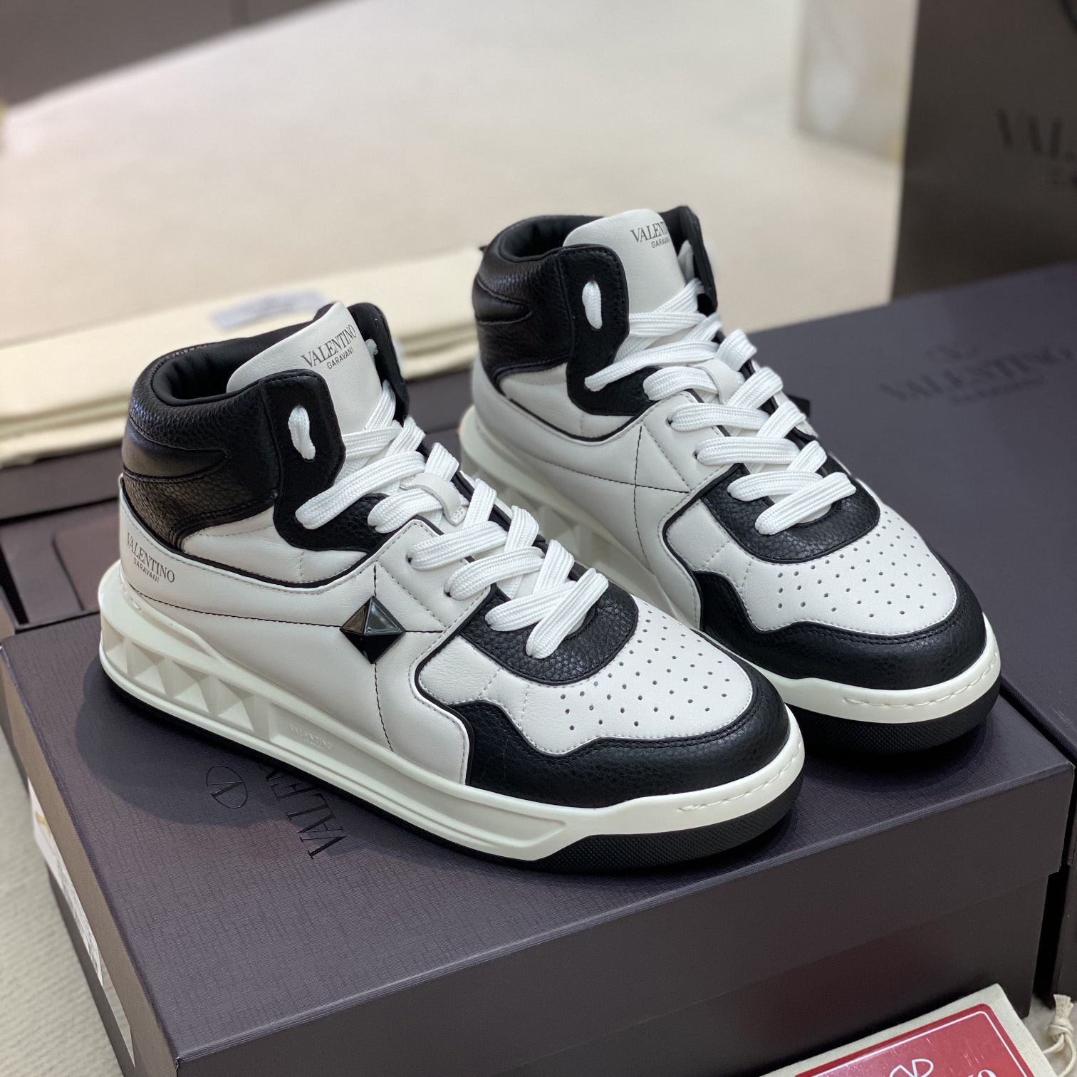 Valenti One Stud Mid-Top Nappa Sneaker - FashionPlug