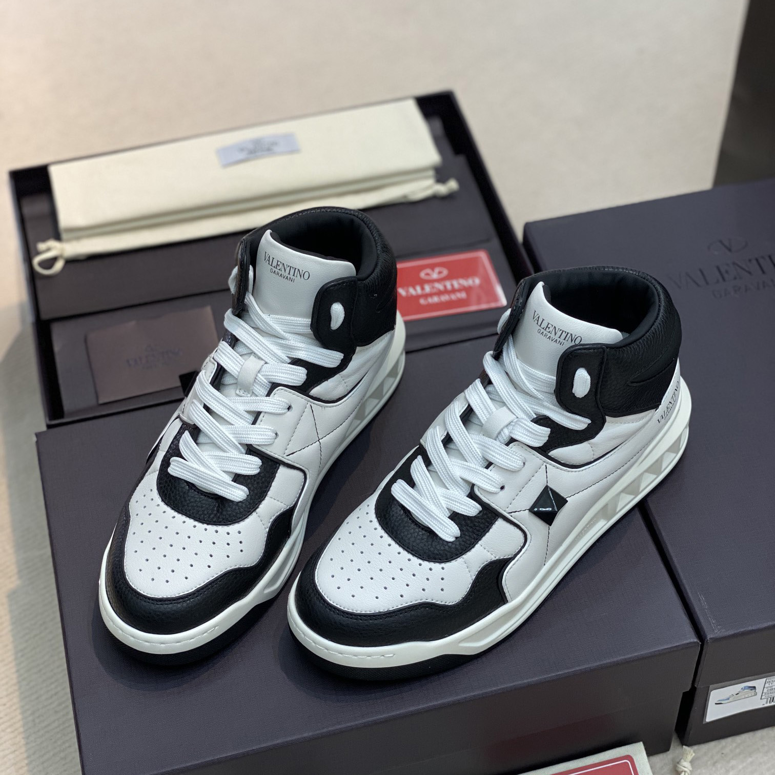 Valenti One Stud Mid-Top Nappa Sneaker - FashionPlug