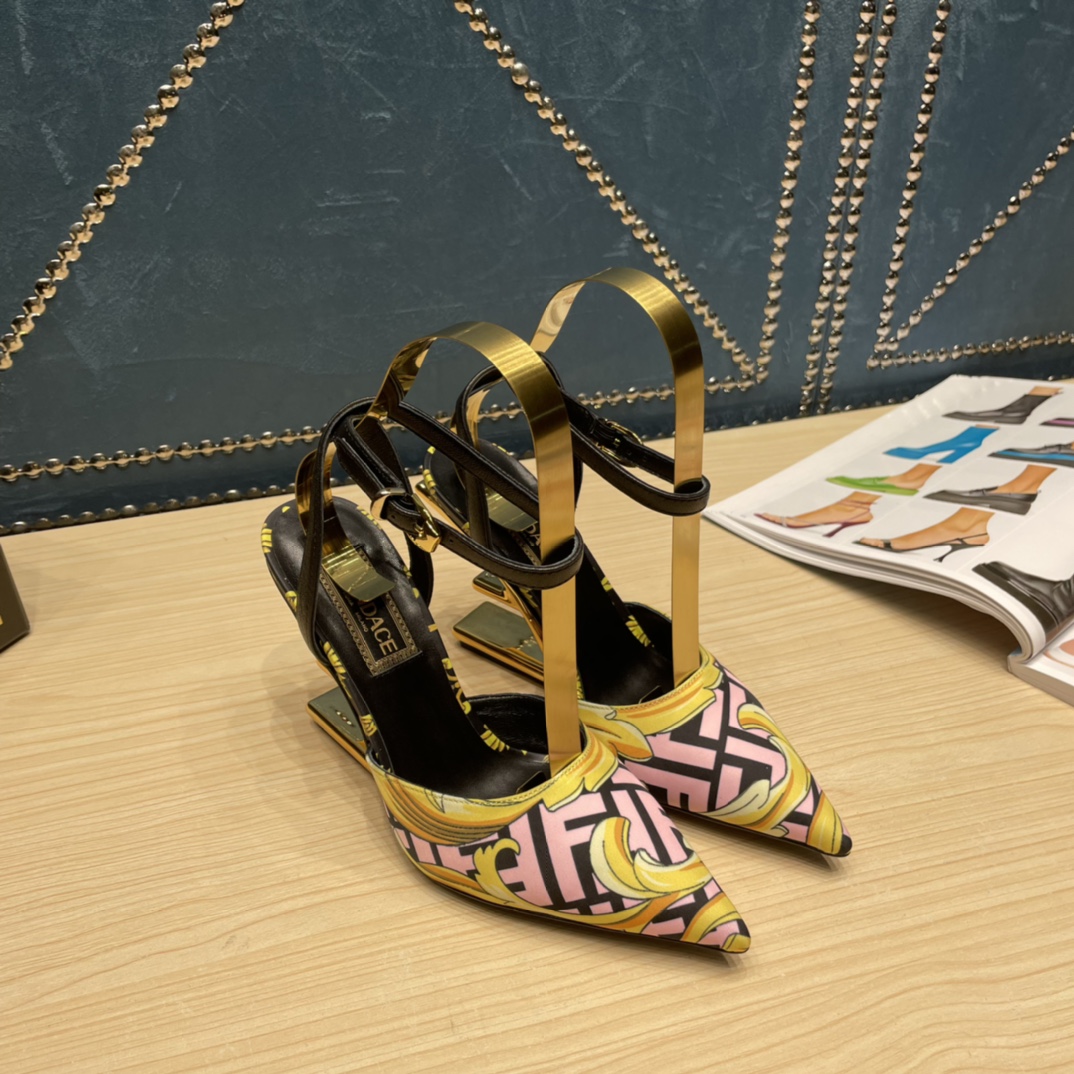 Fendi x Versace Fendace Printed Silk High-Heeled Slingbacks - FashionPlug