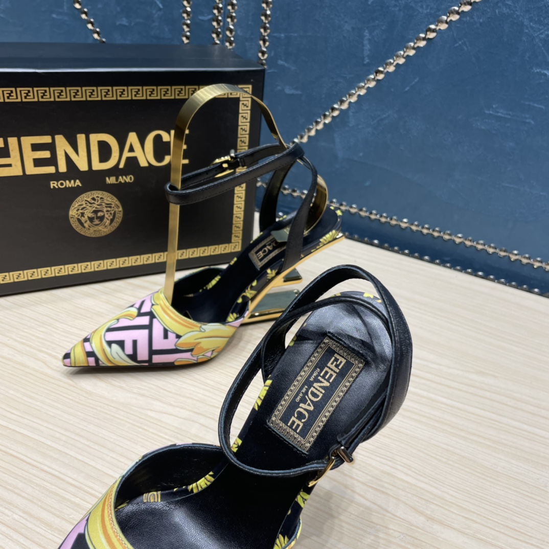 Fendi x Versace Fendace Printed Silk High-Heeled Slingbacks - FashionPlug