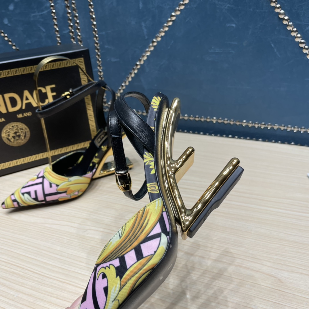 Fendi x Versace Fendace Printed Silk High-Heeled Slingbacks - FashionPlug