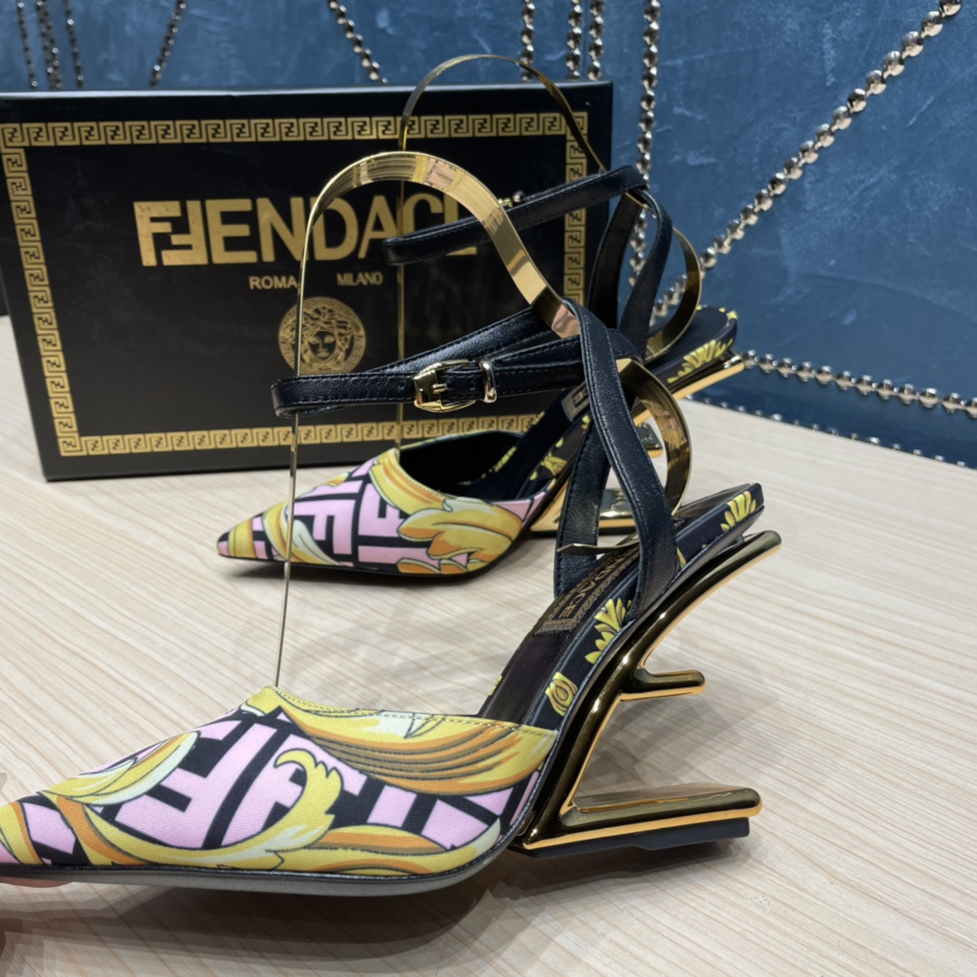 Fendi x Versace Fendace Printed Silk High-Heeled Slingbacks - FashionPlug
