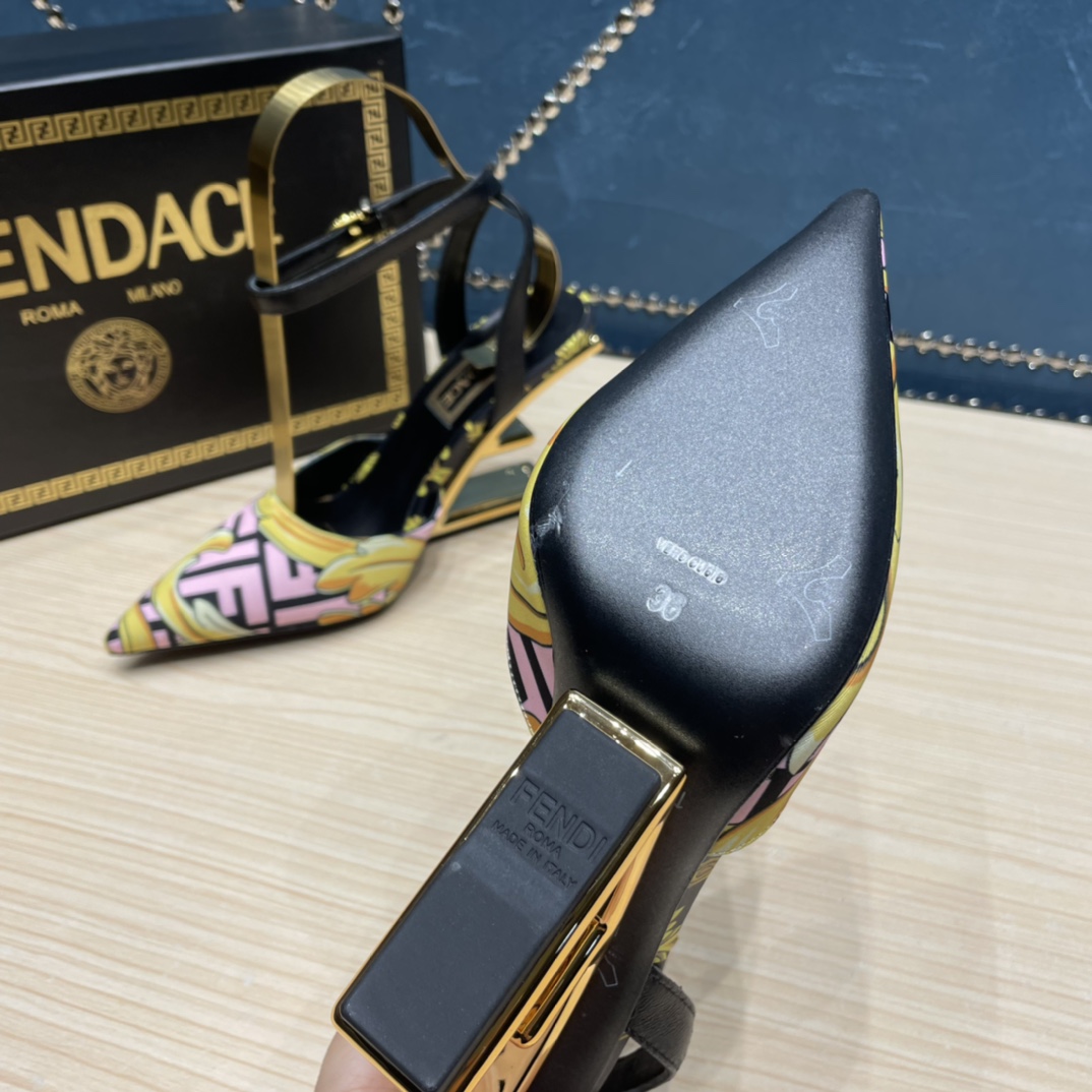 Fendi x Versace Fendace Printed Silk High-Heeled Slingbacks - FashionPlug