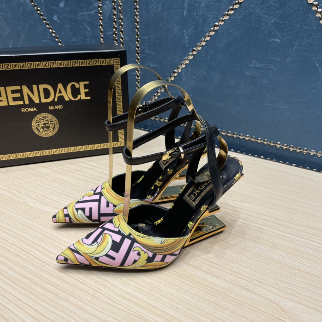 Fendi x Versace Fendace Printed Silk High-Heeled Slingbacks - FashionPlug