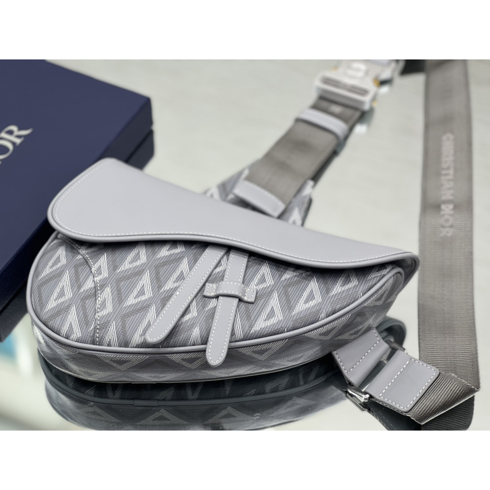Dior Black CD Diamond Canvas And Smooth Calfskin Saddle Bag(26-19-4.5cm) 1ADPO093 - FashionPlug