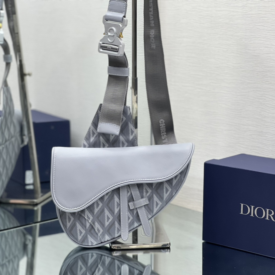 Dior Black CD Diamond Canvas And Smooth Calfskin Saddle Bag(26-19-4.5cm) 1ADPO093 - FashionPlug