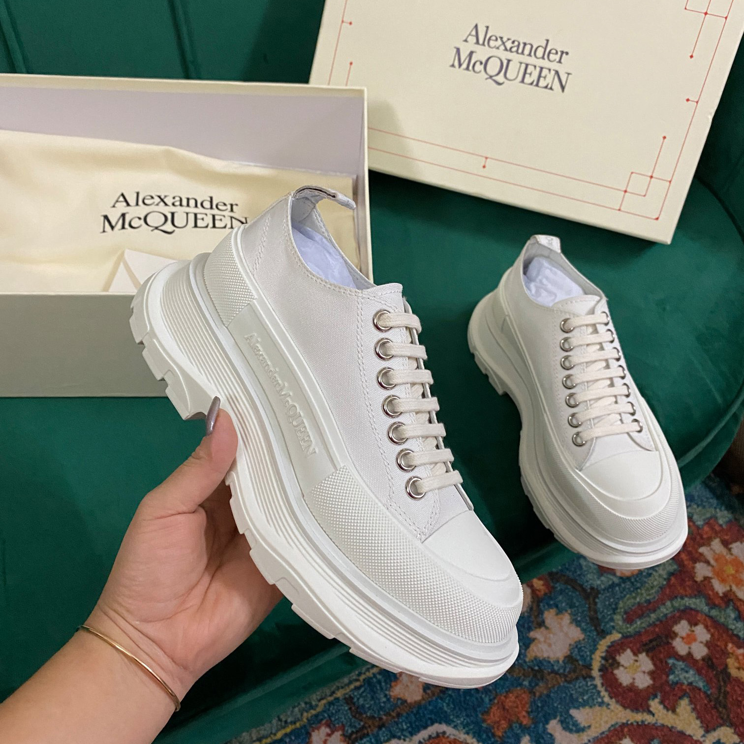 Alexander Mqueen Women's Tread Slick Lace Up In White - FashionPlug