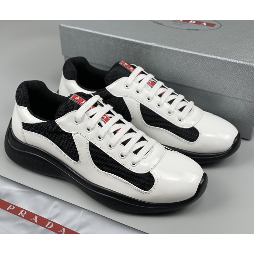 Prada Male America's Cup Sneaker In Black/White - FashionPlug