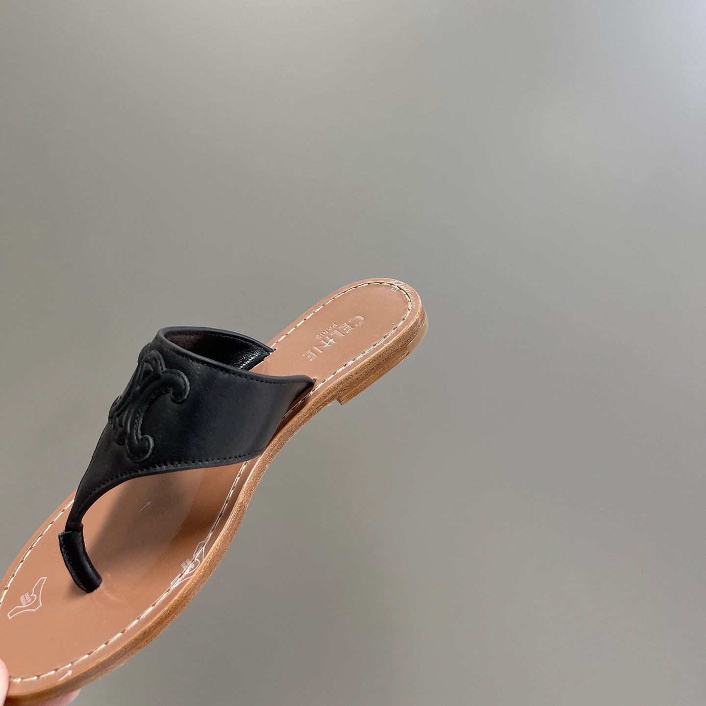 Celine Triomphe Flat Thong In Calfskin Black - FashionPlug