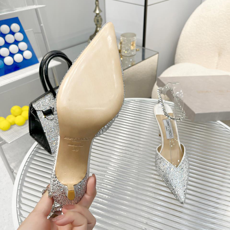 Jimmy Choo Saeda 100 Lvory Satin Pumps With Crystal Embellishment - FashionPlug