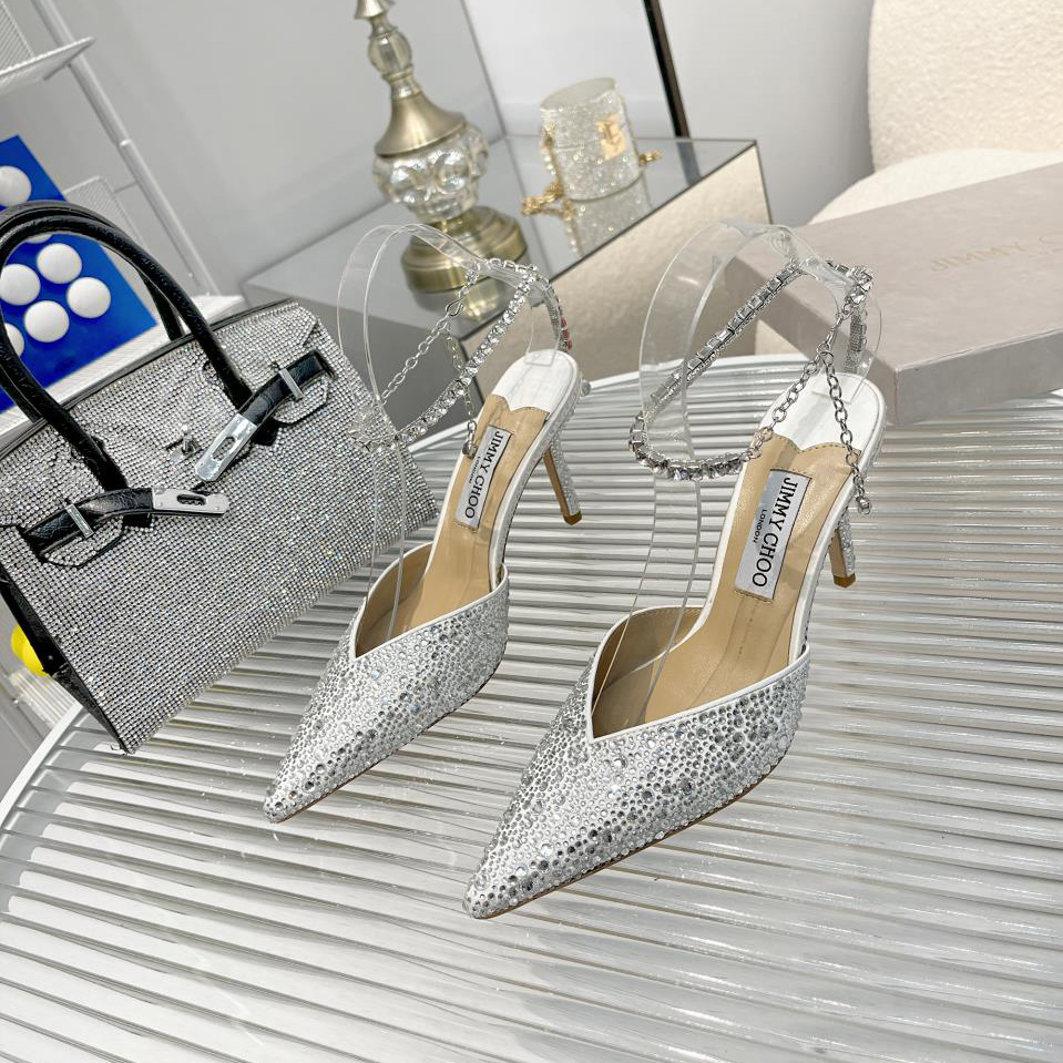 Jimmy Choo Saeda 100 Lvory Satin Pumps With Crystal Embellishment - FashionPlug